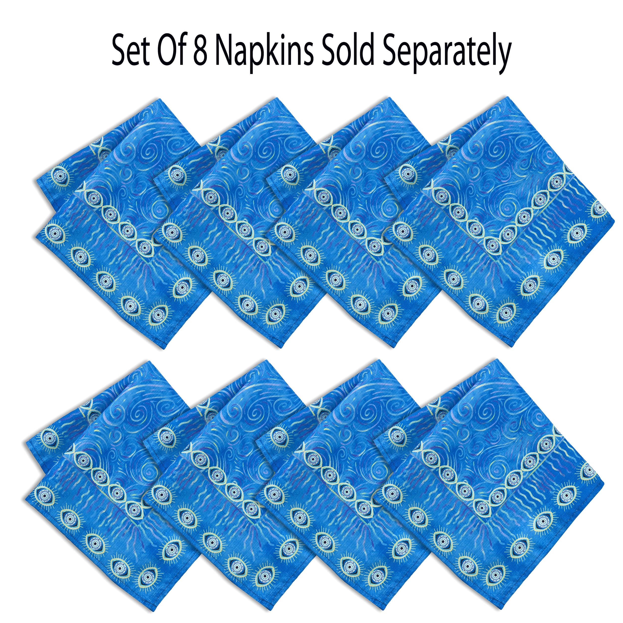 Home Bargains Plus Blue Mediterranean Medallion Fabric Placemats, Coastal Greek Isles Pattern, Wrinkle and Stain Resistant Table Mats, Set of - Image 4