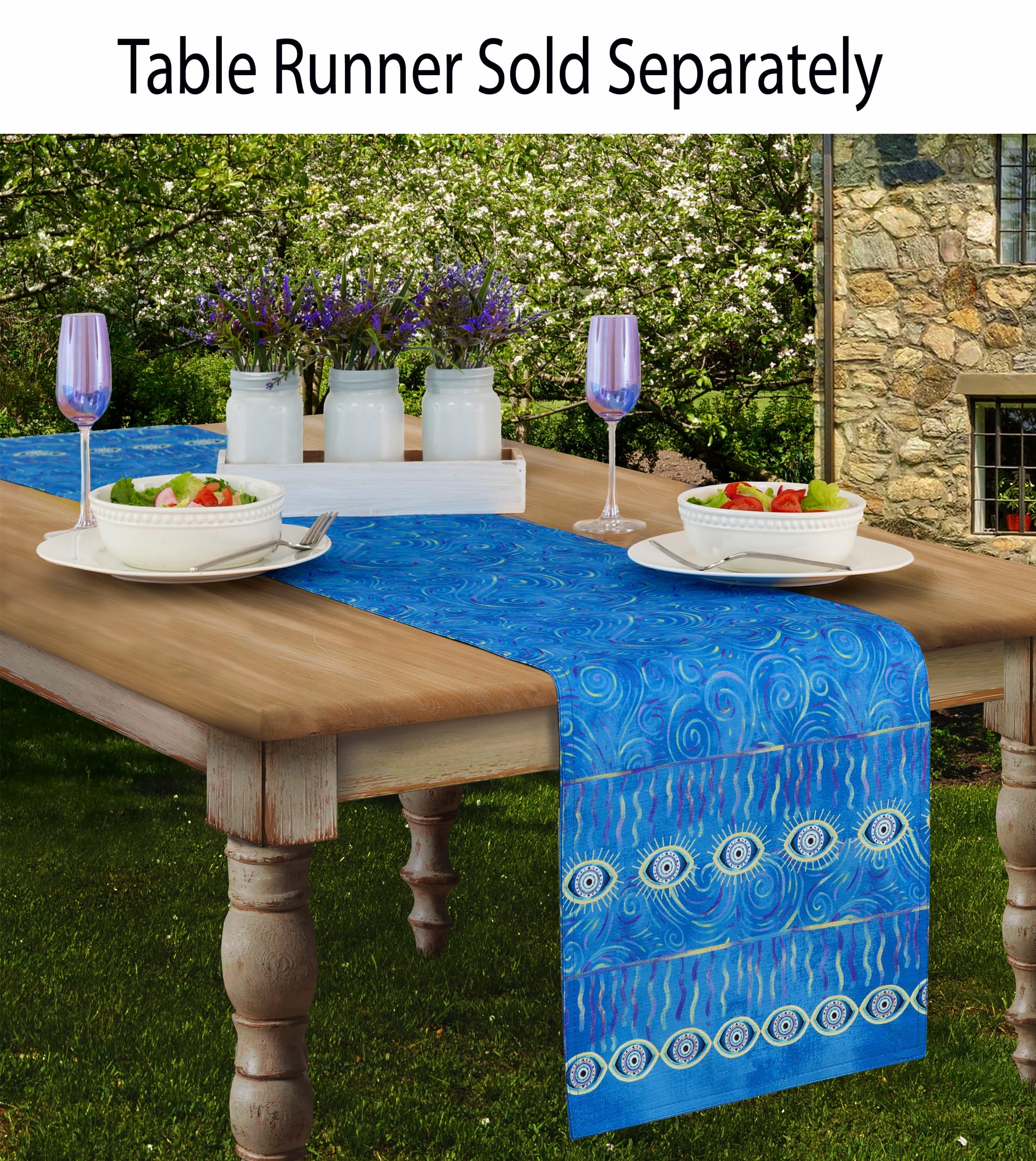 Home Bargains Plus Blue Mediterranean Medallion Fabric Placemats, Coastal Greek Isles Pattern, Wrinkle and Stain Resistant Table Mats, Set of - Image 5