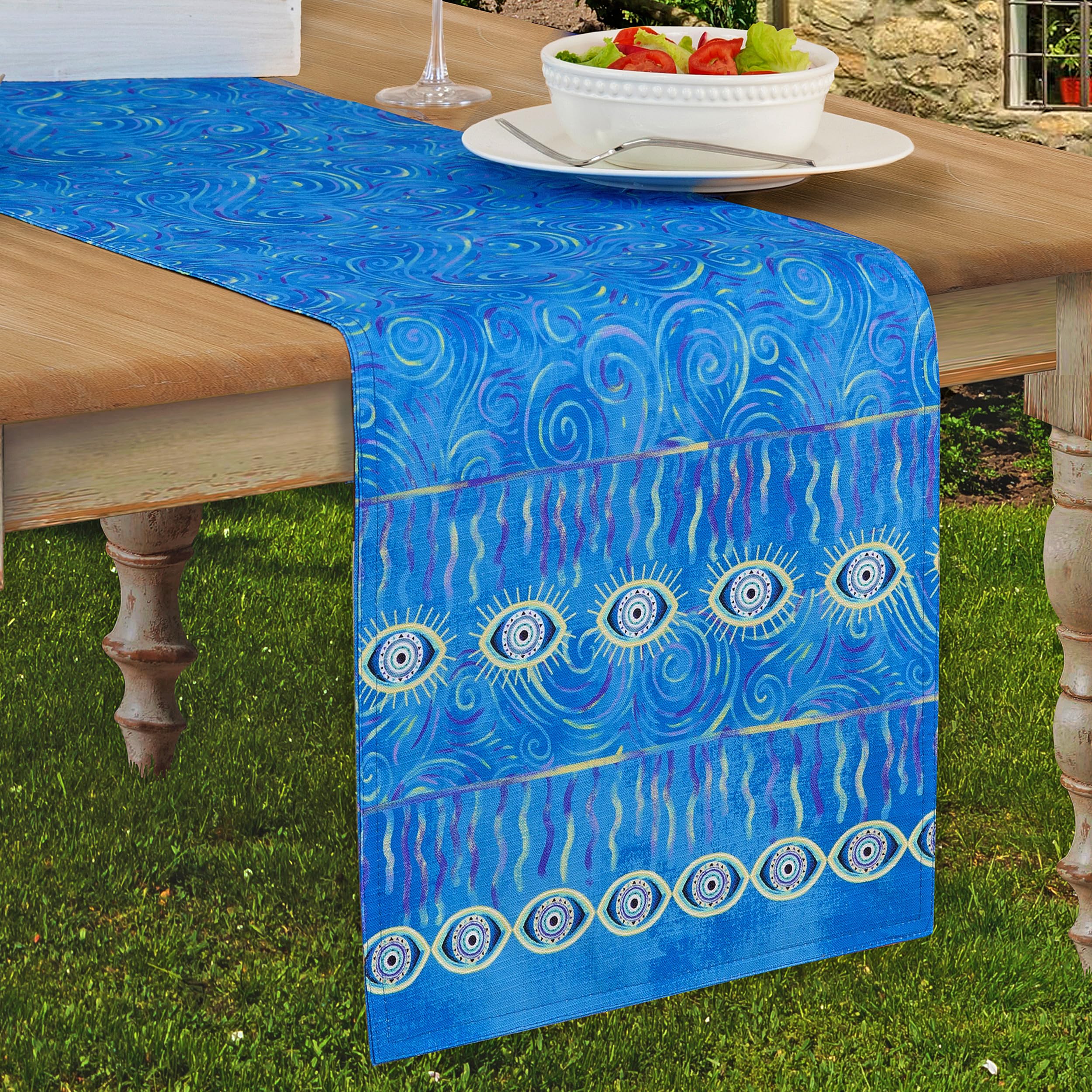 Home Bargains Plus Blue Mediterranean Medallion Fabric Placemats, Coastal Greek Isles Pattern, Wrinkle and Stain Resistant Table Mats, Set of - Image 6