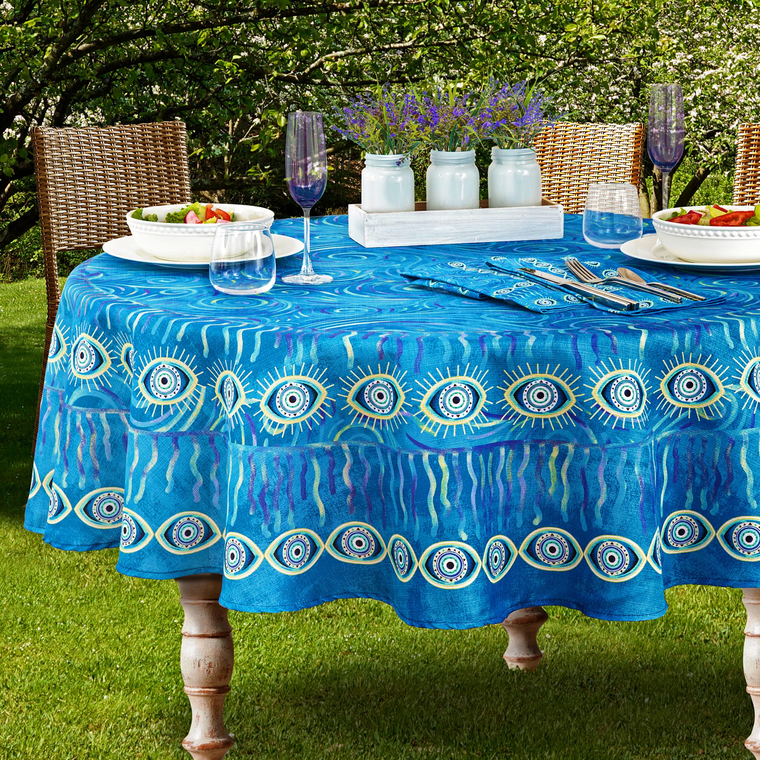 Home Bargains Plus Blue Mediterranean Medallion Fabric Placemats, Coastal Greek Isles Pattern, Wrinkle and Stain Resistant Table Mats, Set of - Image 7