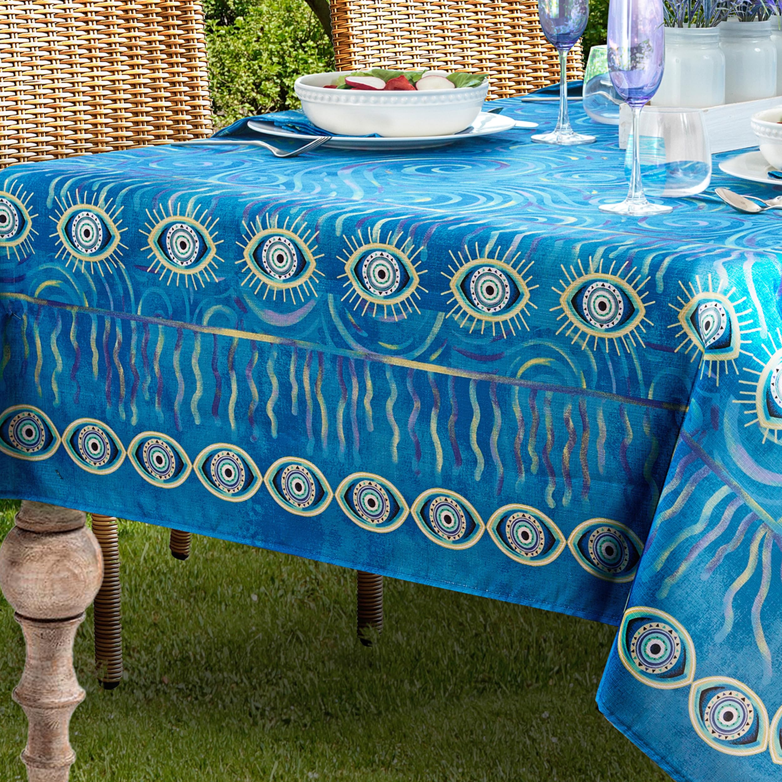 Home Bargains Plus Blue Mediterranean Medallion Fabric Placemats, Coastal Greek Isles Pattern, Wrinkle and Stain Resistant Table Mats, Set of - Image 8