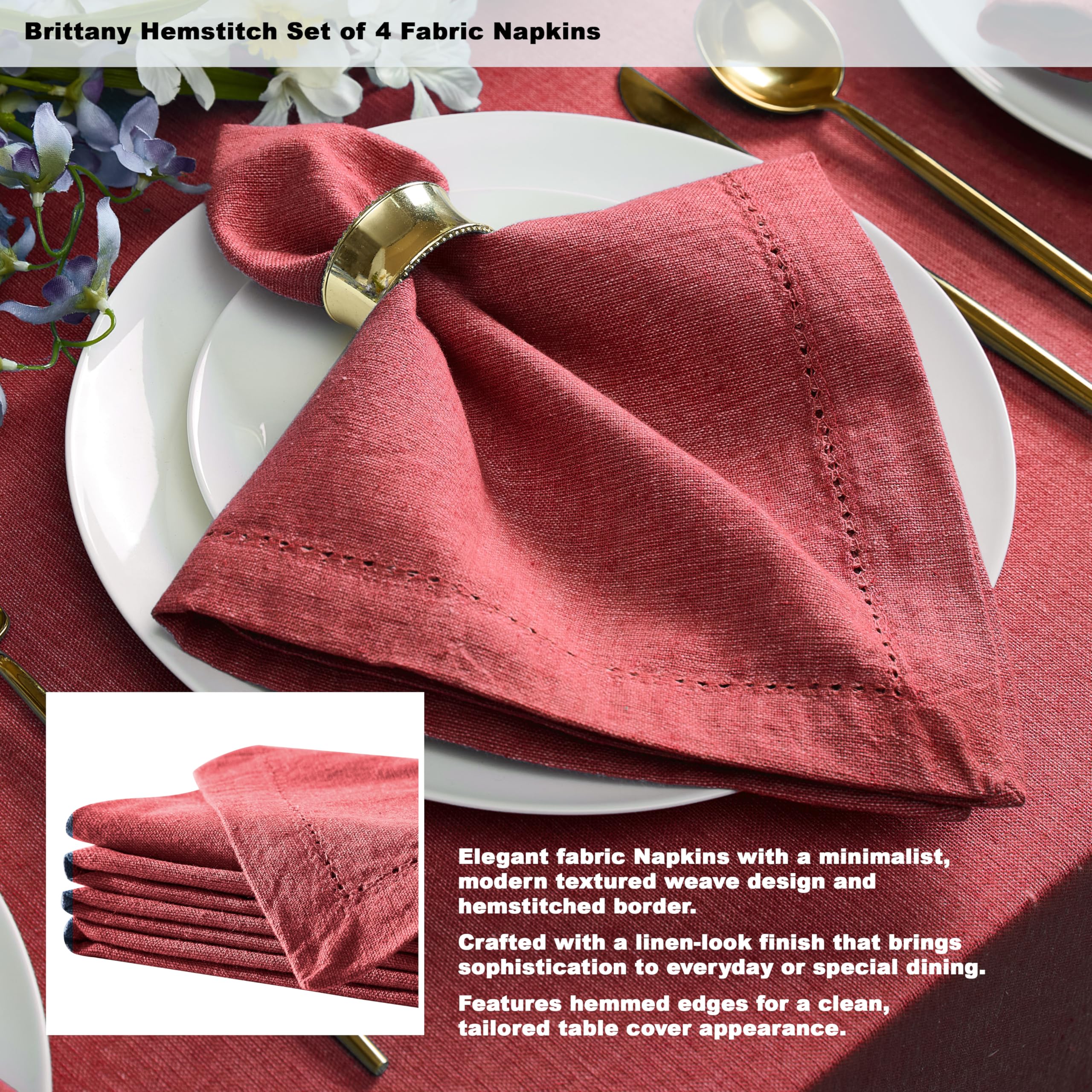 Home Bargains Plus Brittany Hemstitch Wine 52 x 70 Inch Cotton Tablecloth – Rectangle Fabric Table Cover, Solid Color, Machine Washable, for Indoor and Outdoor Dining - Image 5