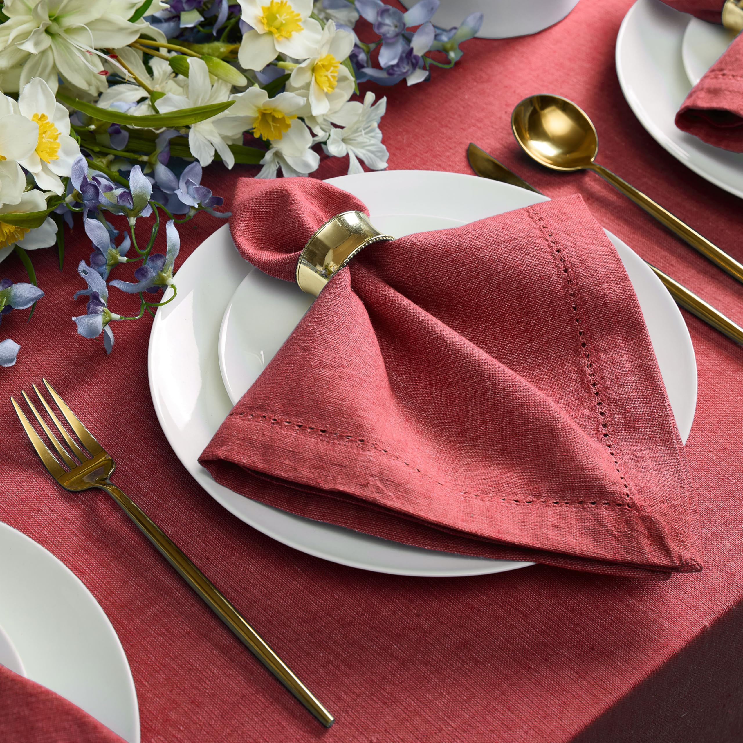 Home Bargains Plus Brittany Hemstitch Wine 52 x 70 Inch Cotton Tablecloth – Rectangle Fabric Table Cover, Solid Color, Machine Washable, for Indoor and Outdoor Dining - Image 8