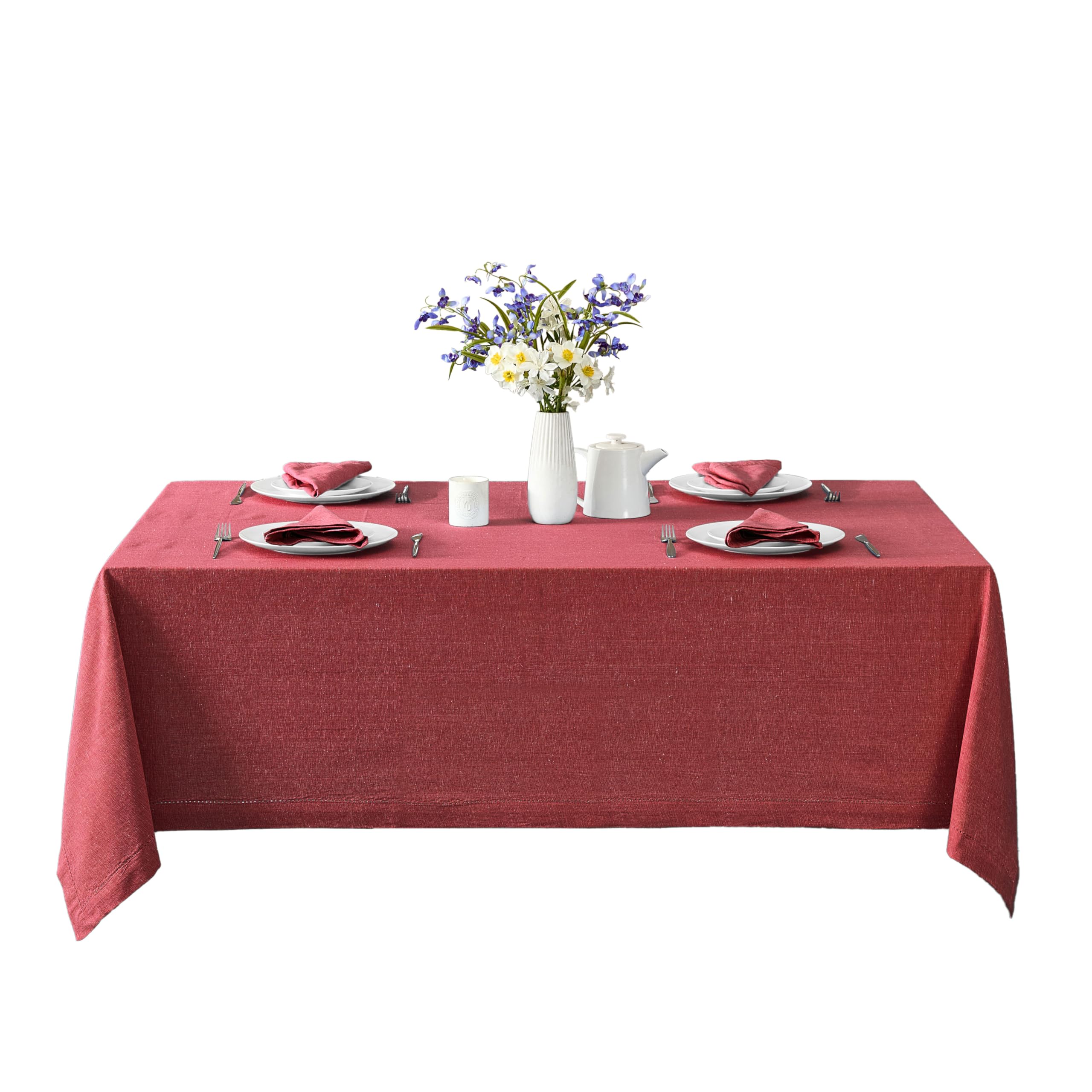 Home Bargains Plus Brittany Hemstitch Wine 52 x 70 Inch Cotton Tablecloth – Rectangle Fabric Table Cover, Solid Color, Machine Washable, for Indoor and Outdoor Dining - Image 9