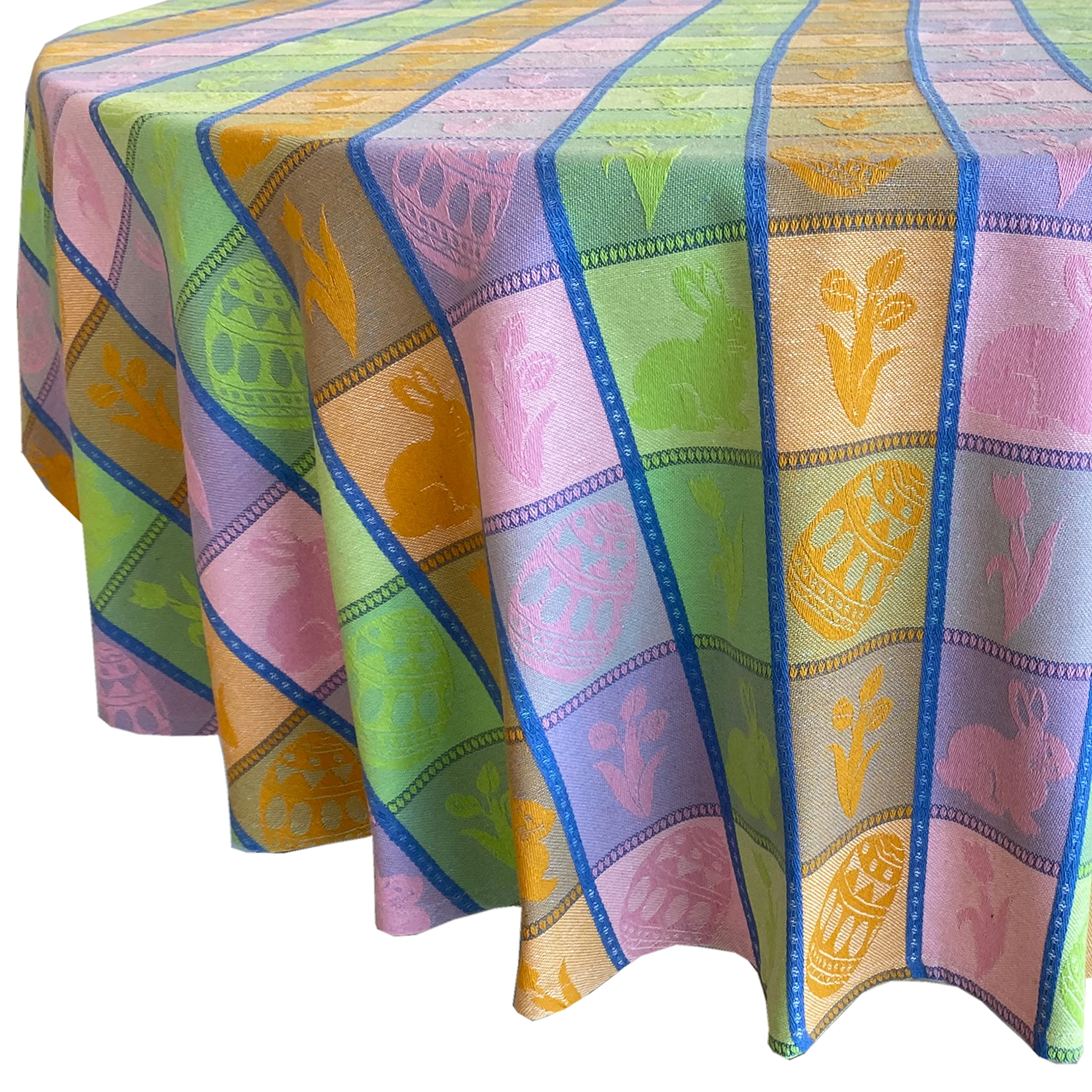Home Bargains Plus Bunny Jubilee Easter Patchwork Woven Plaid Cotton Tablecloth, Pastel Easter Egg and Floral Plaid Woven Spring Fabric Tablecloth, 70” Round - Image 5