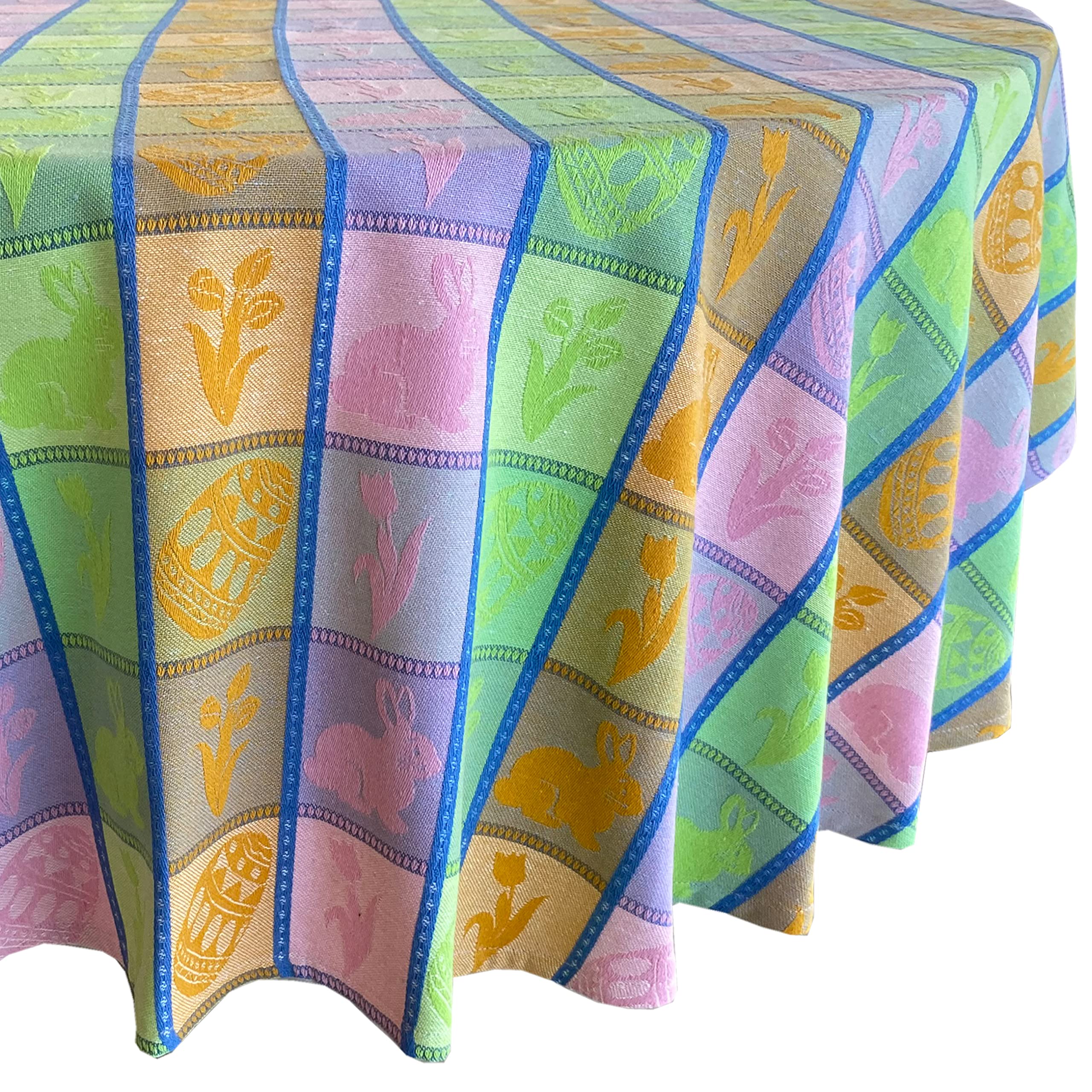 Home Bargains Plus Bunny Jubilee Easter Patchwork Woven Plaid Cotton Tablecloth, Pastel Easter Egg and Floral Plaid Woven Spring Fabric Tablecloth, 70” Round - Image 6