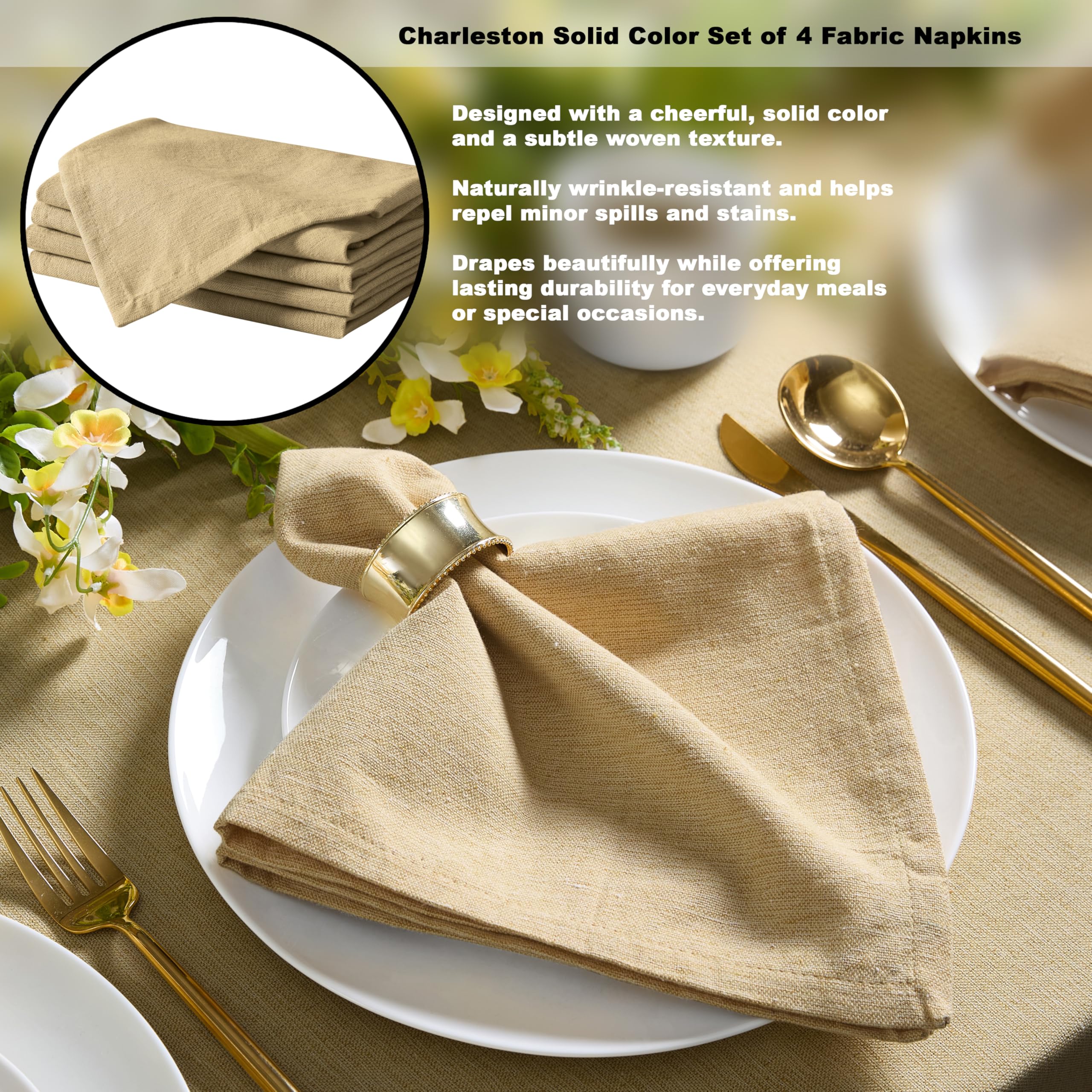 Home Bargains Plus Charleston Beige 52 x 70 inch Rectangle Fabric Tablecloth, Cotton Table Cover for Indoor Outdoor Dining, Machine Washable Solid Color Tablecloths for Everyday Use - Image 5
