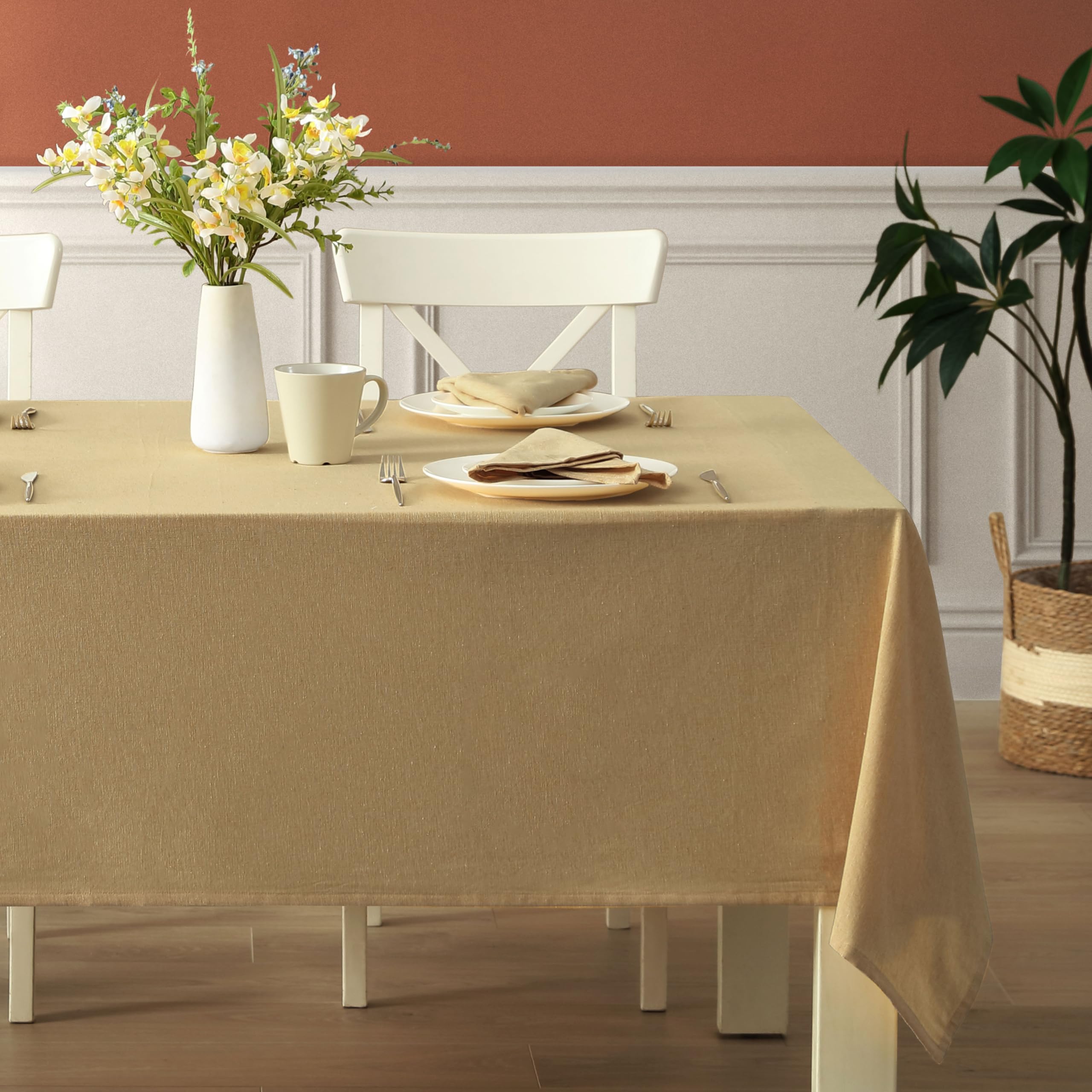 Home Bargains Plus Charleston Beige 52 x 70 inch Rectangle Fabric Tablecloth, Cotton Table Cover for Indoor Outdoor Dining, Machine Washable Solid Color Tablecloths for Everyday Use - Image 6