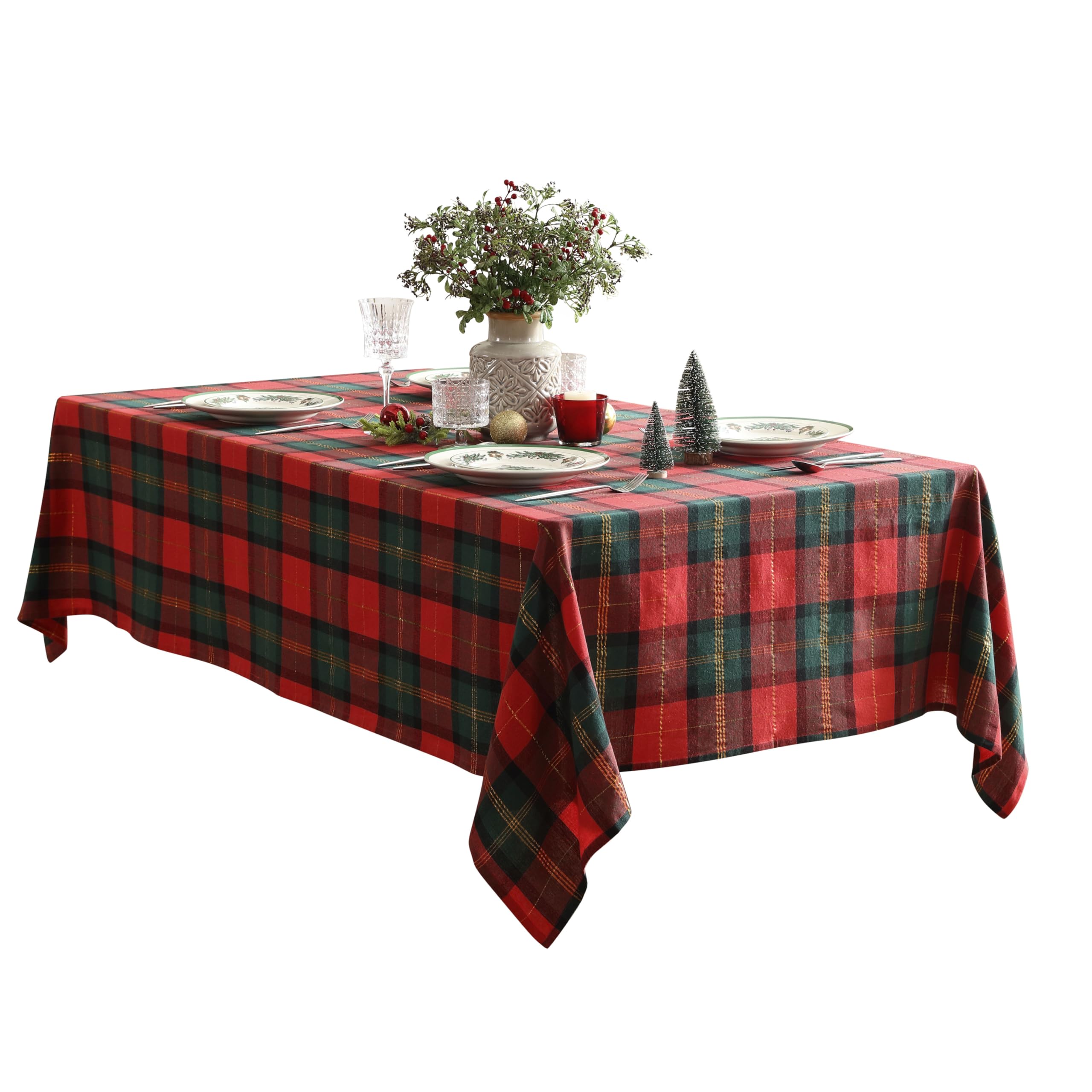 Home Bargains Plus Dancer Plaid Fabric Tablecloth, 52 x 70 Inch Rectangle, Red and Green Holiday Check Pattern, 100% Cotton Blend Christmas Table Cover for Festive Dining and Seasonal Decor - Image 9