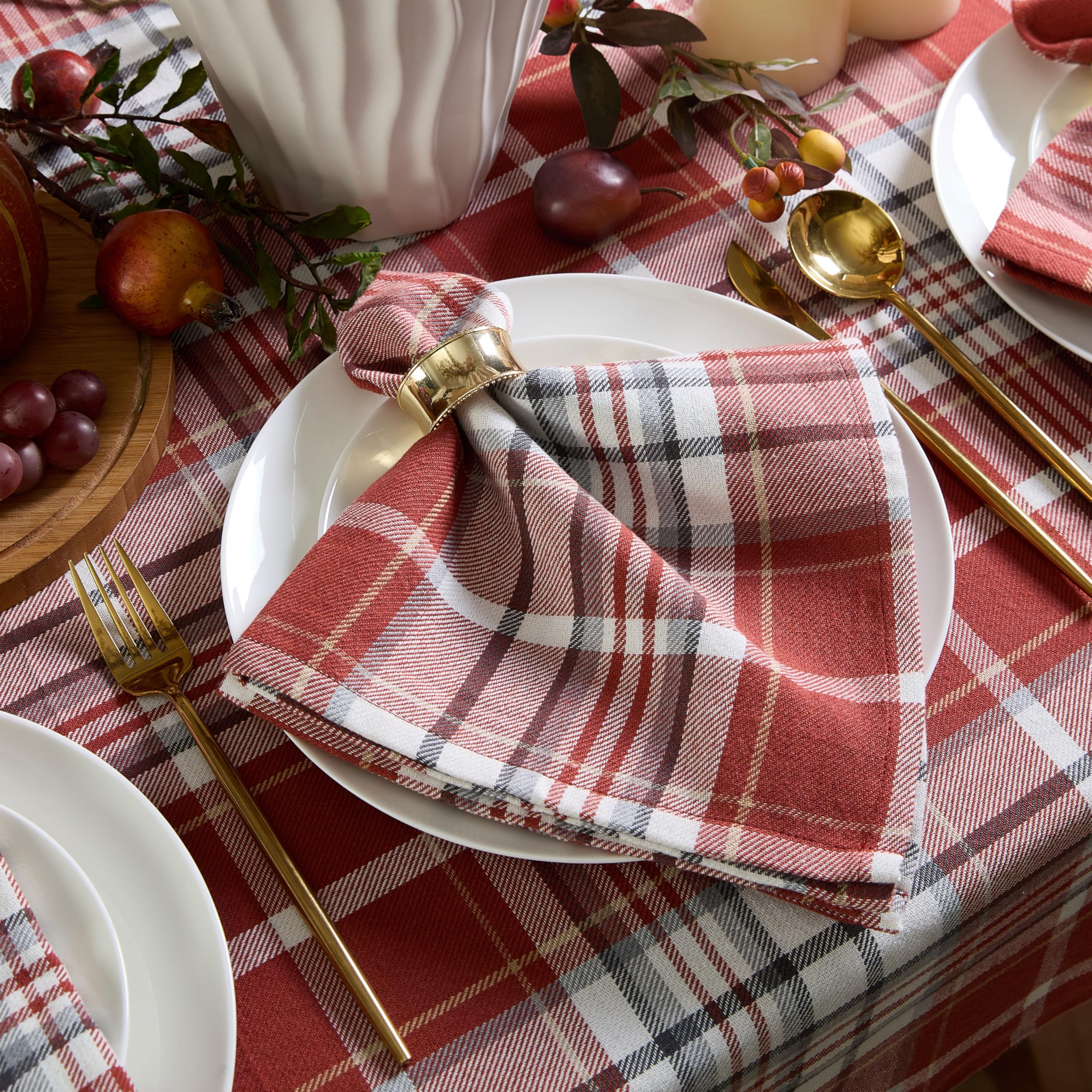 Home Bargains Plus Felix Red Plaid Fabric Tablecloth, 52 x 70 Inch Rectangle, Classic Woven Gingham Check, Easy Care Cotton Blend Lodge Dining Table Cover - Image 8