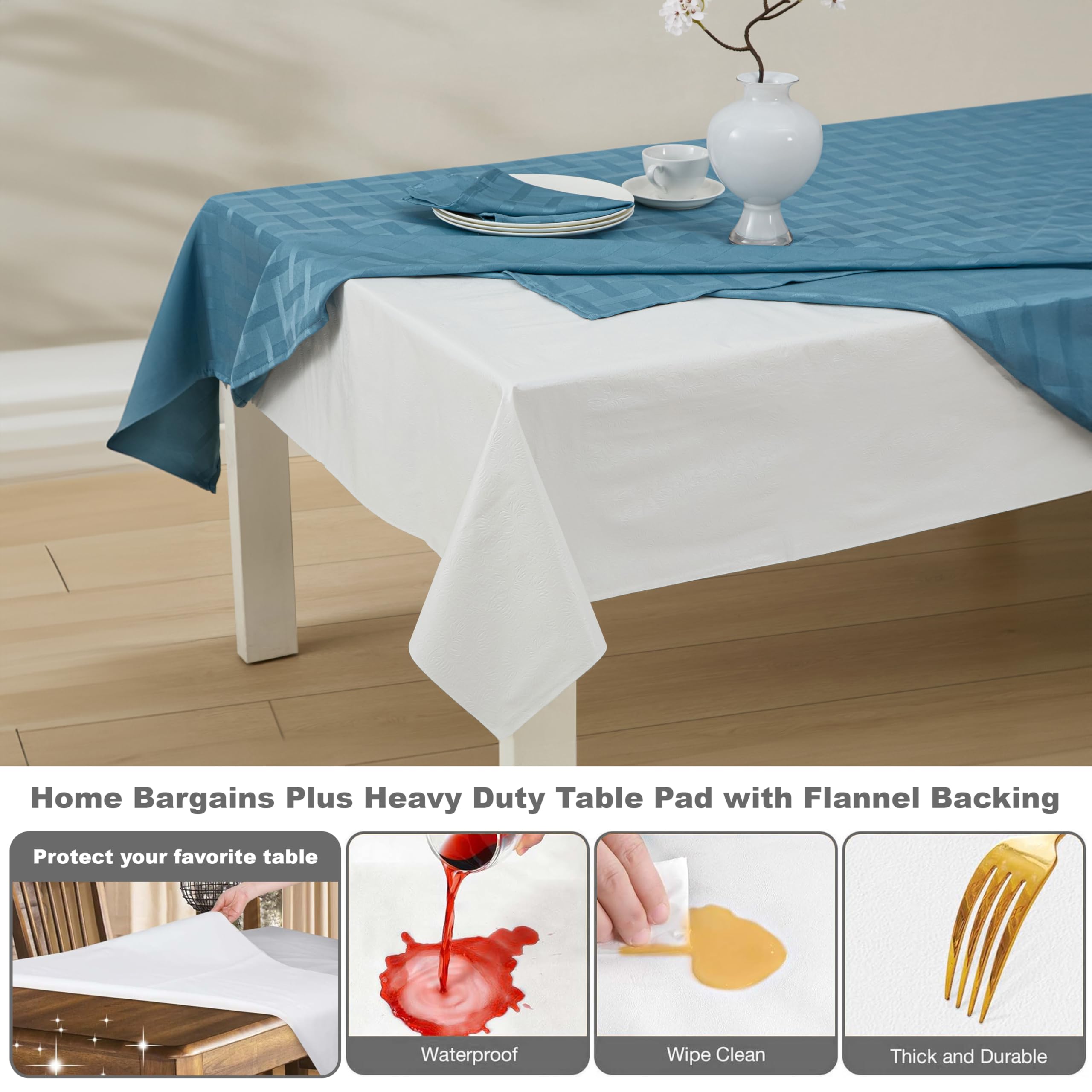 Home Bargains Plus Quilted Heavy Duty Table Pad Protector with Flannel Backing, Cut to Fit, Heat Resistant, Wipe Clean, Protects Table from Spills and Scratches, White, 52” x 70” Rectangle - Image 4