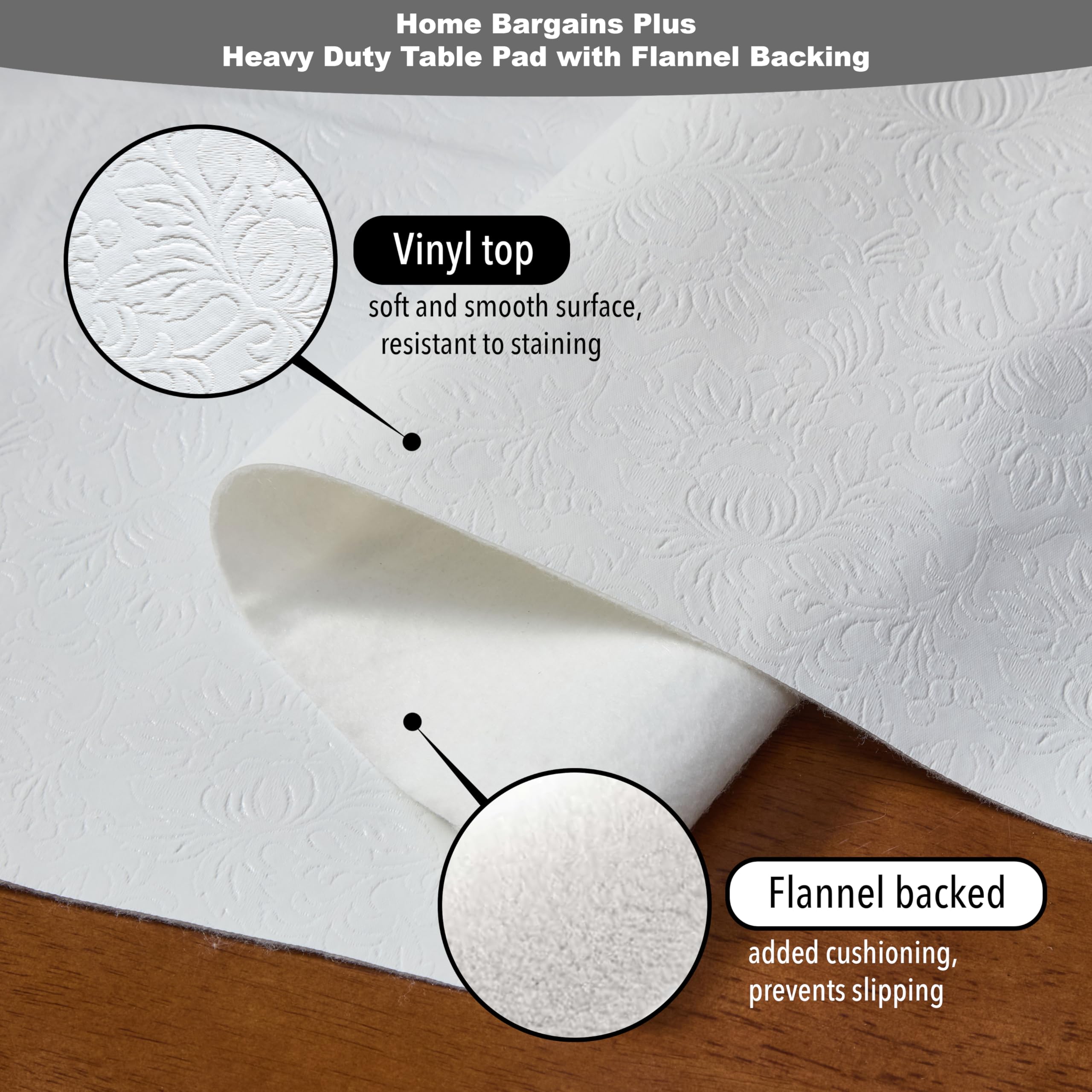 Home Bargains Plus Quilted Heavy Duty Table Pad Protector with Flannel Backing, Cut to Fit, Heat Resistant, Wipe Clean, Protects Table from Spills and Scratches, White, 52” x 70” Rectangle - Image 5