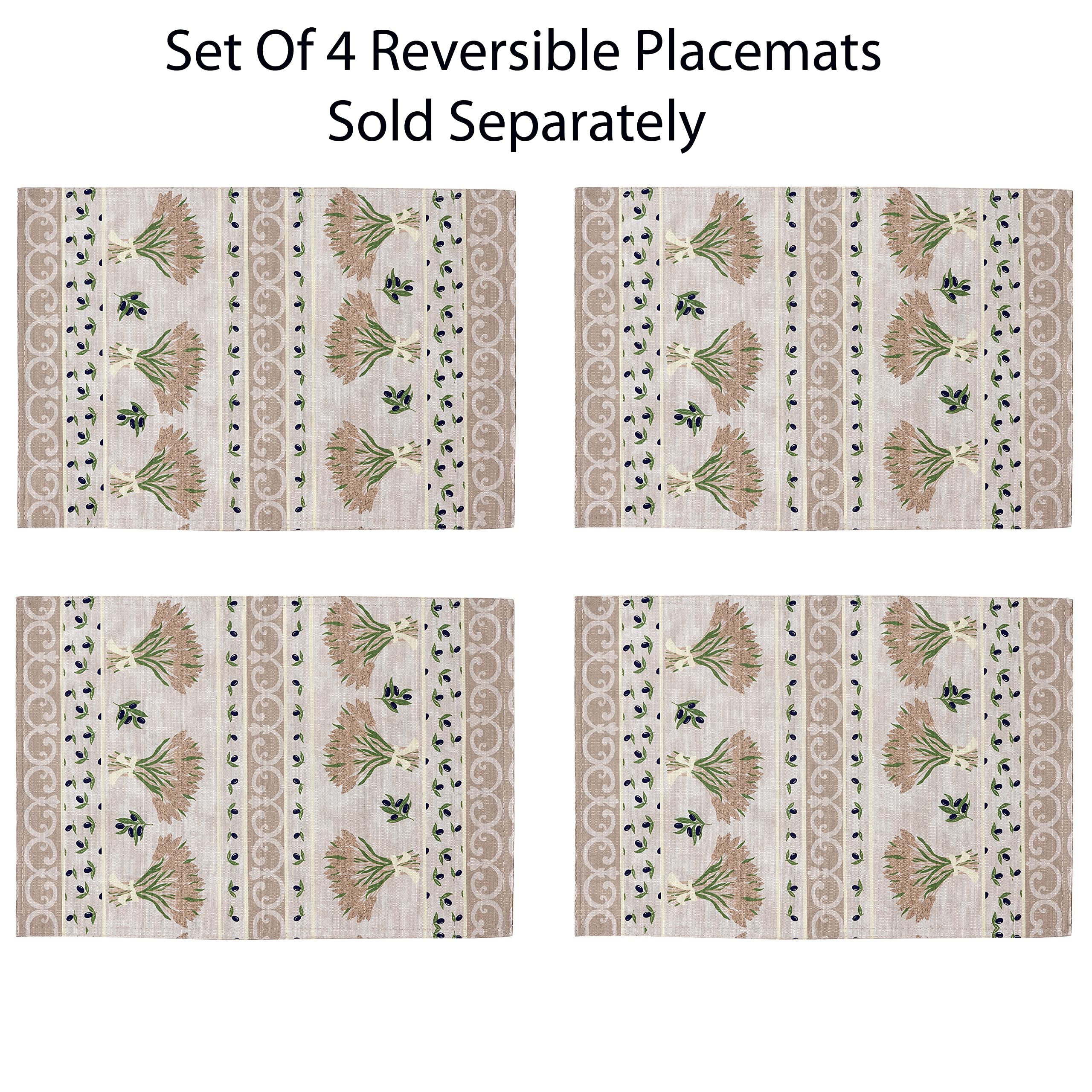 Home Bargains Plus Rectangle Fabric Placemats, Set of 4 Placemats, Wheat and Olives Print, Indoor Outdoor Stain and Water Resistant Fabric Placemats, Provence French Country - Image 3