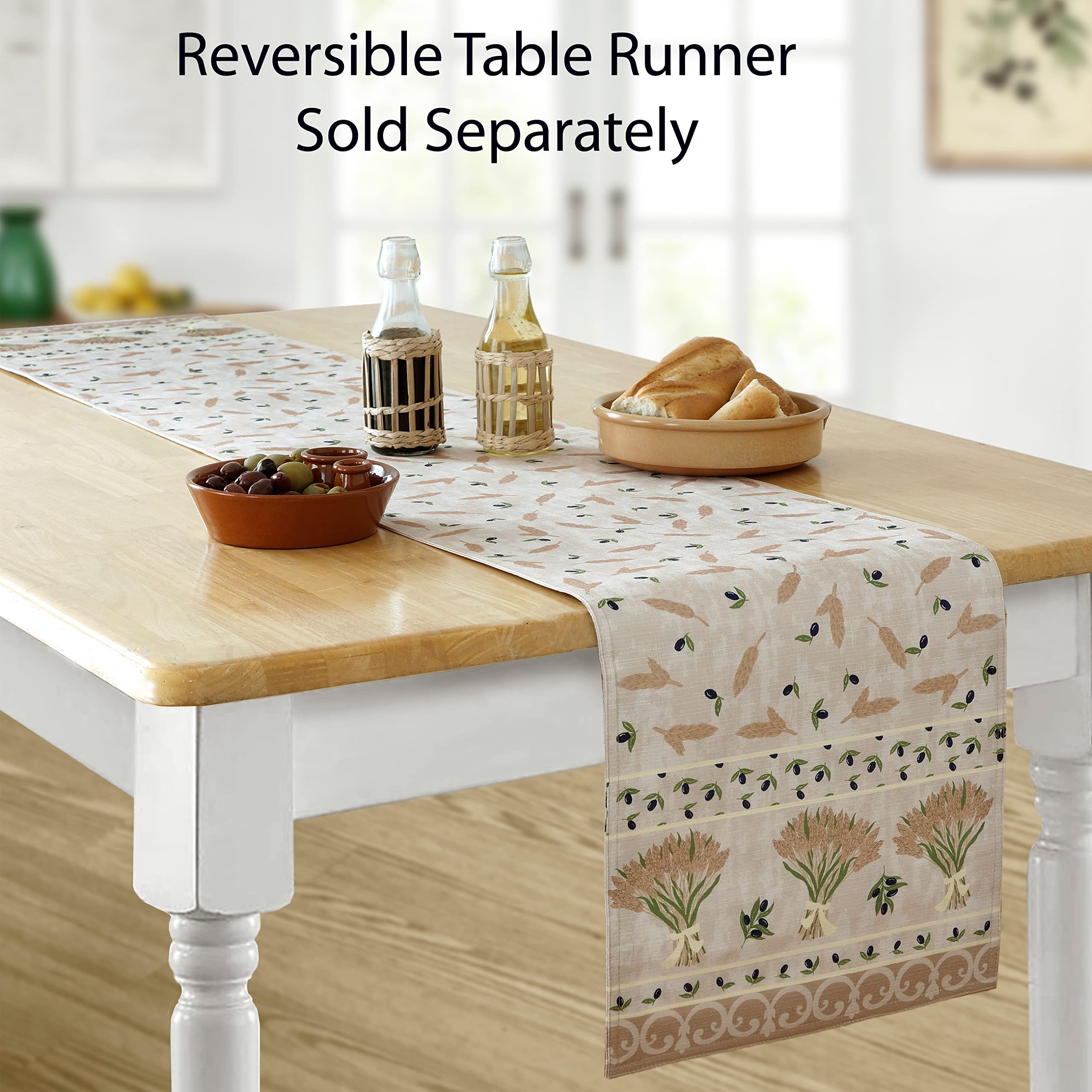 Home Bargains Plus Rectangle Fabric Placemats, Set of 4 Placemats, Wheat and Olives Print, Indoor Outdoor Stain and Water Resistant Fabric Placemats, Provence French Country - Image 5