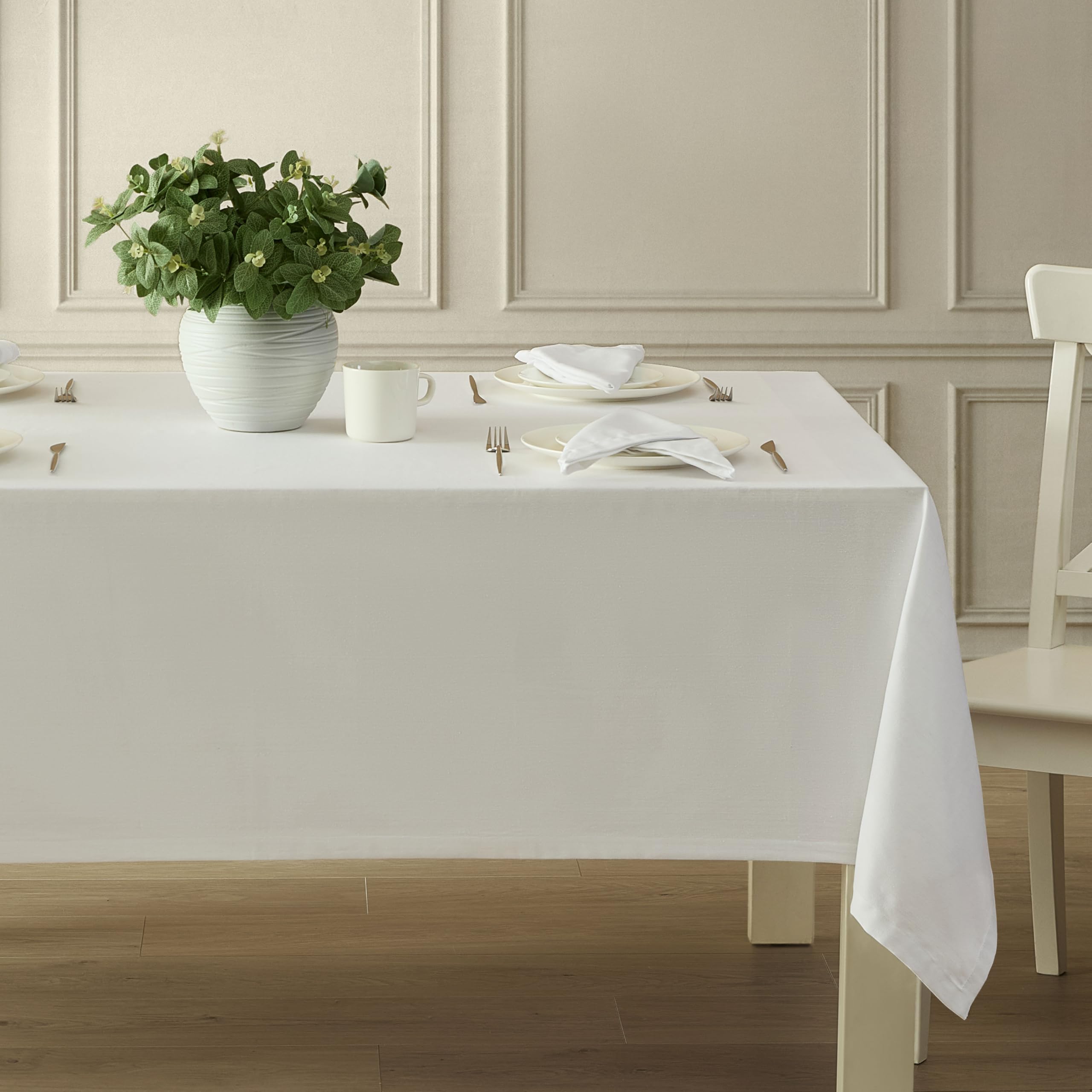 Hotel Butler Service White Tablecloth – 70 x 90 Inch Rectangle, 100% Pre-Shrunk Cotton Fabric Table Cover with Mitered Corners and 1-Inch Hem, Solid Color Table Linen for Indoor/Outdoor Dining - Image 4