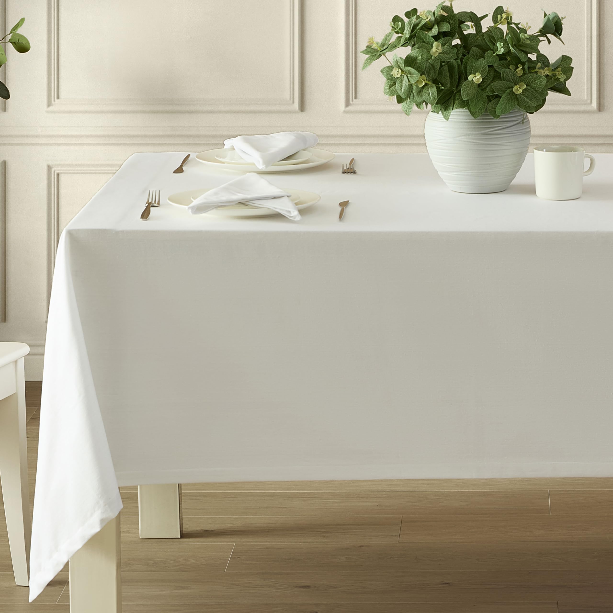 Hotel Butler Service White Tablecloth – 70 x 90 Inch Rectangle, 100% Pre-Shrunk Cotton Fabric Table Cover with Mitered Corners and 1-Inch Hem, Solid Color Table Linen for Indoor/Outdoor Dining - Image 9