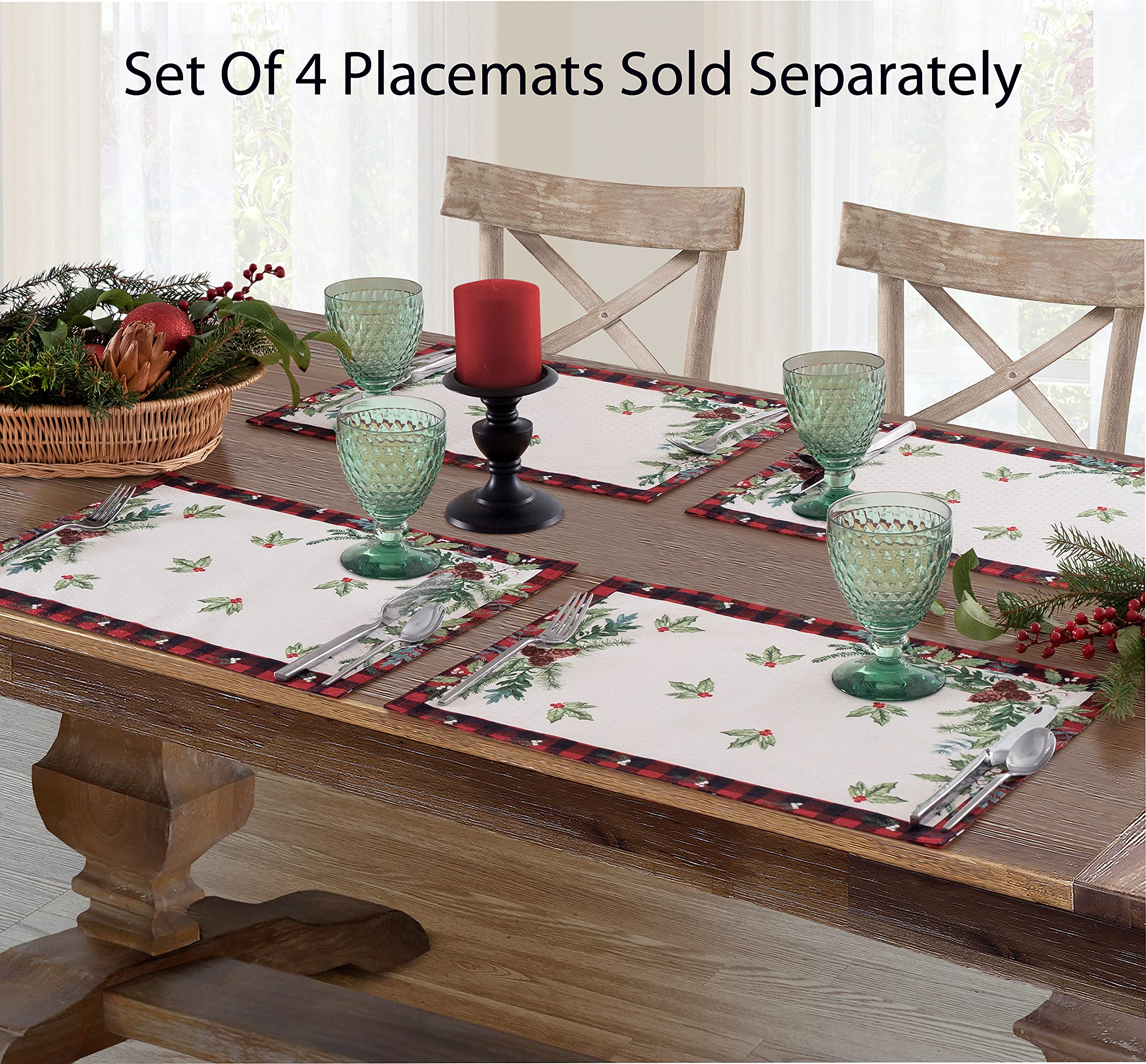Lintex Aspen Christmas Fabric Tablecloth – Red & Black Buffalo Plaid with Garland Border – Easy Care Holiday Table Cover, 52 x 52 inch Square - Image 5