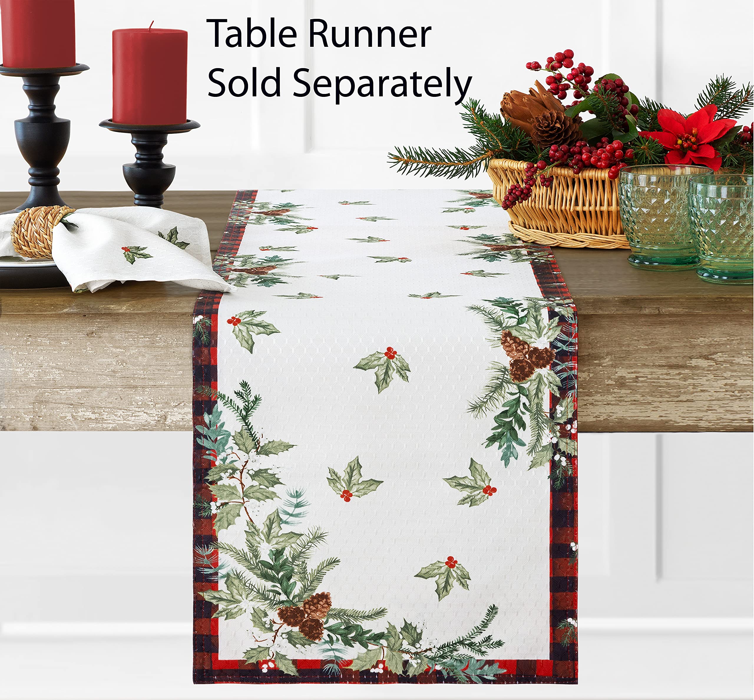Lintex Aspen Christmas Fabric Tablecloth – Red & Black Buffalo Plaid with Garland Border – Easy Care Holiday Table Cover, 52 x 52 inch Square - Image 6