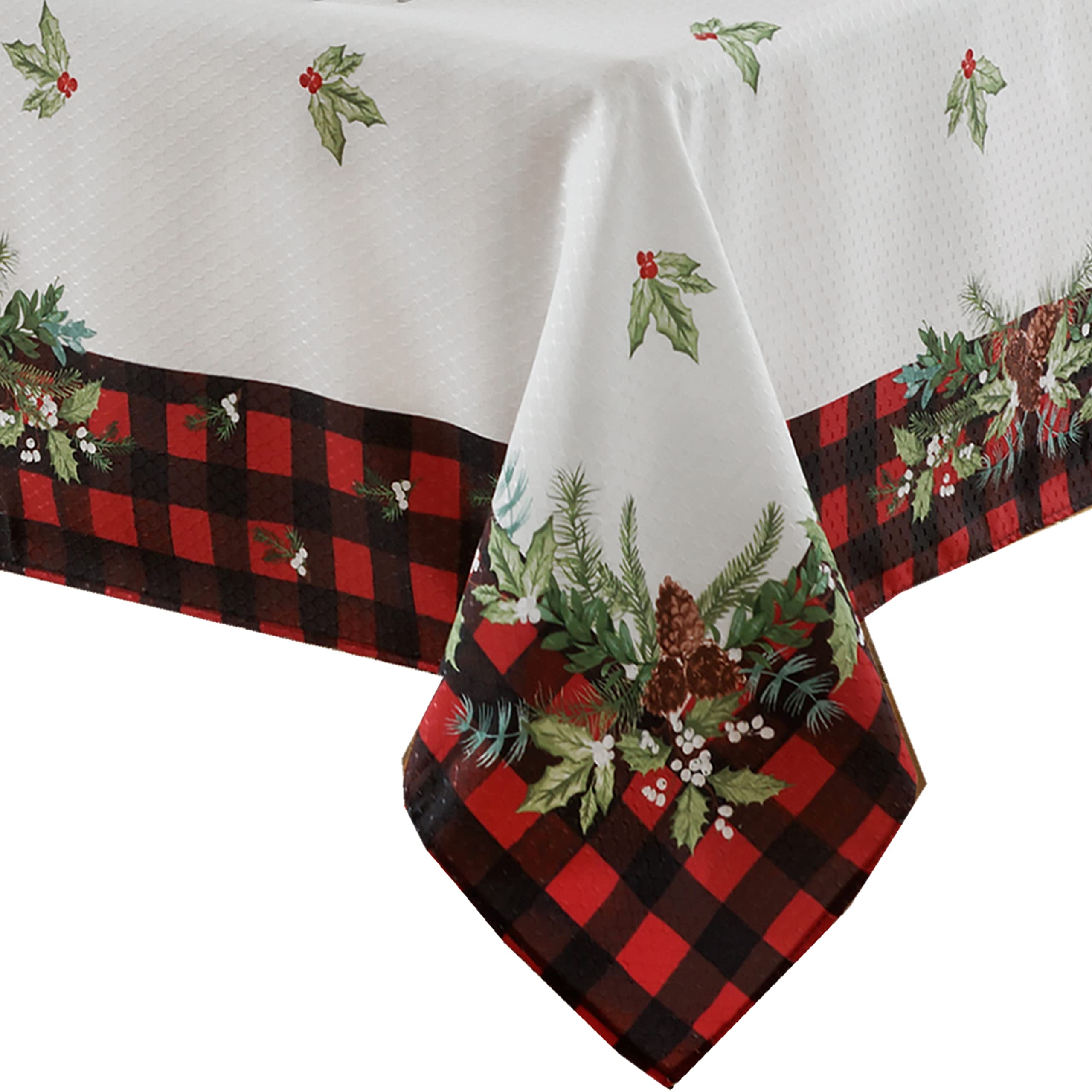 Lintex Aspen Christmas Fabric Tablecloth – Red & Black Buffalo Plaid with Garland Border – Easy Care Holiday Table Cover, 52 x 52 inch Square - Image 8
