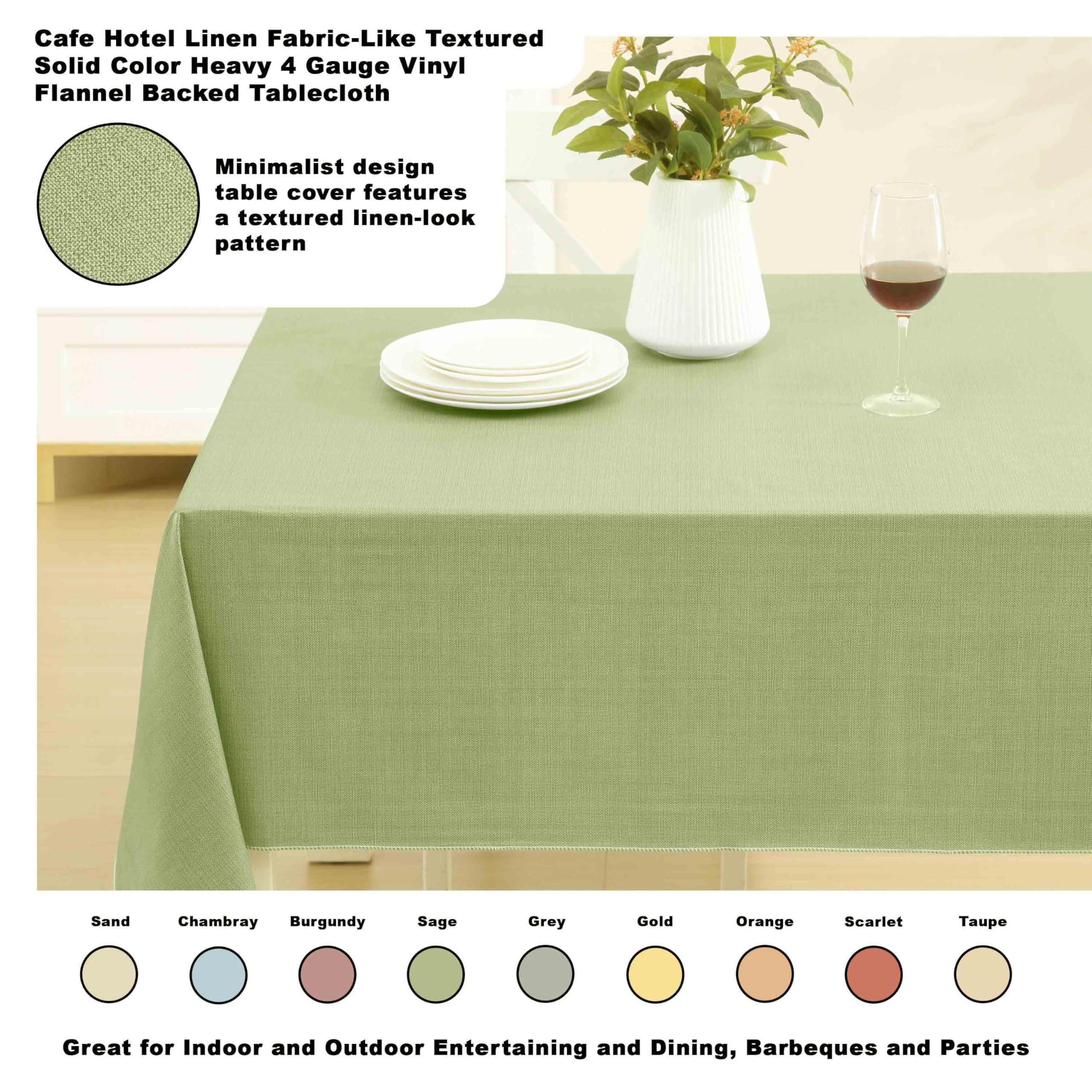 Lintex Cafe Hotel Linen Look Vinyl Flannel Backed Tablecloth, Heavyweight 4 Gauge, 52 x 70 Inch Rectangle, Celery Green Indoor Outdoor Waterproof Wipe Clean Table Cover - Image 3