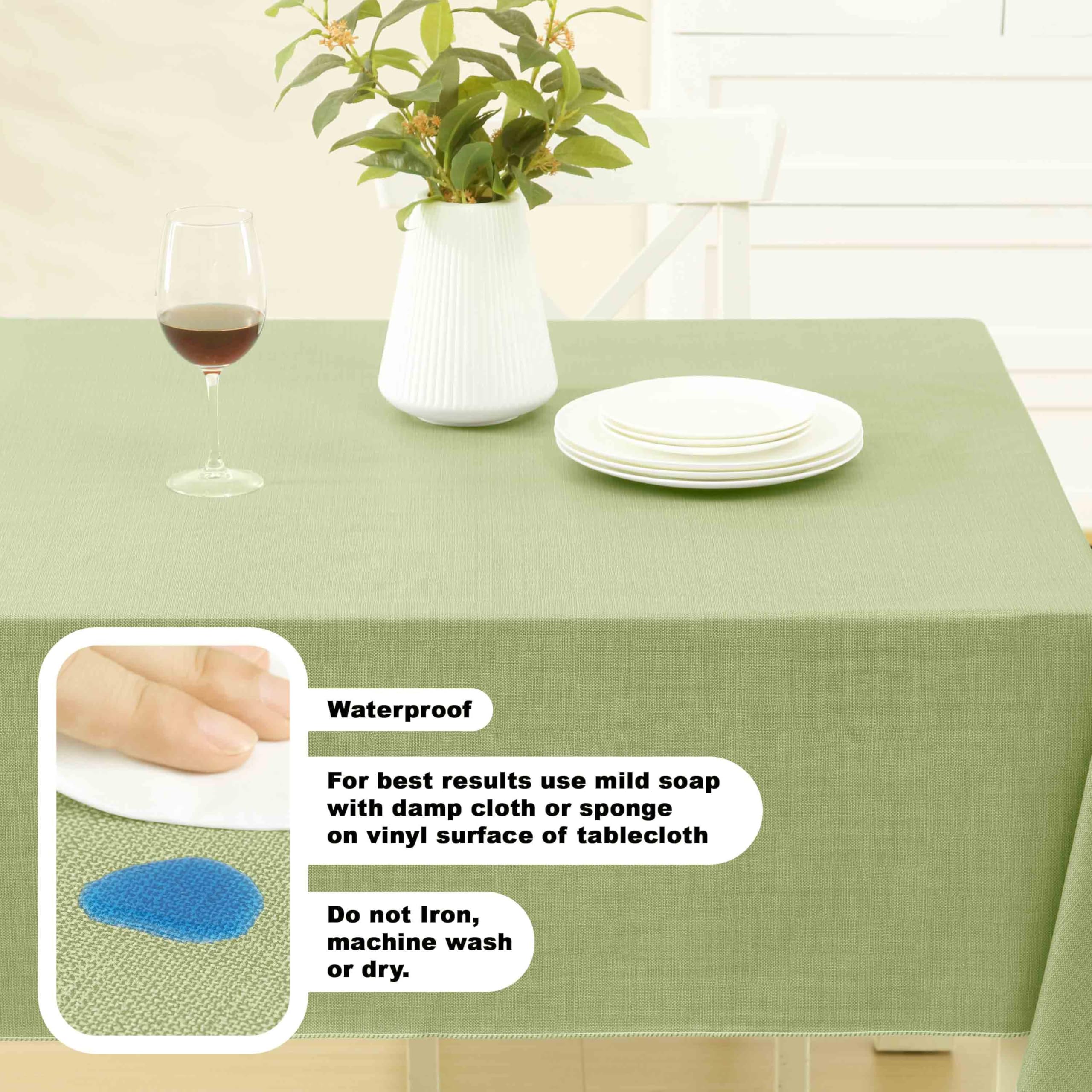 Lintex Cafe Hotel Linen Look Vinyl Flannel Backed Tablecloth, Heavyweight 4 Gauge, 52 x 70 Inch Rectangle, Celery Green Indoor Outdoor Waterproof Wipe Clean Table Cover - Image 4