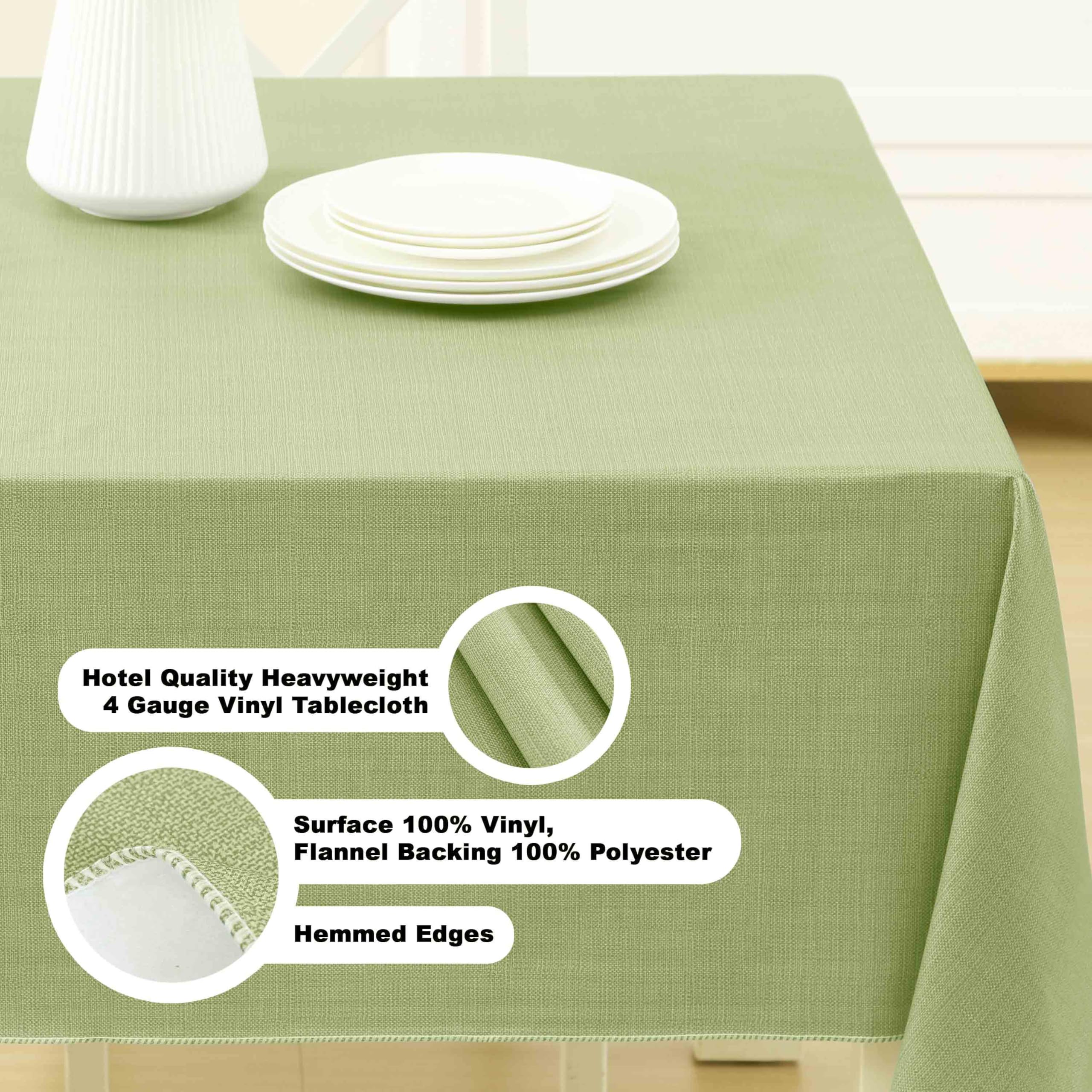 Lintex Cafe Hotel Linen Look Vinyl Flannel Backed Tablecloth, Heavyweight 4 Gauge, 52 x 70 Inch Rectangle, Celery Green Indoor Outdoor Waterproof Wipe Clean Table Cover - Image 5