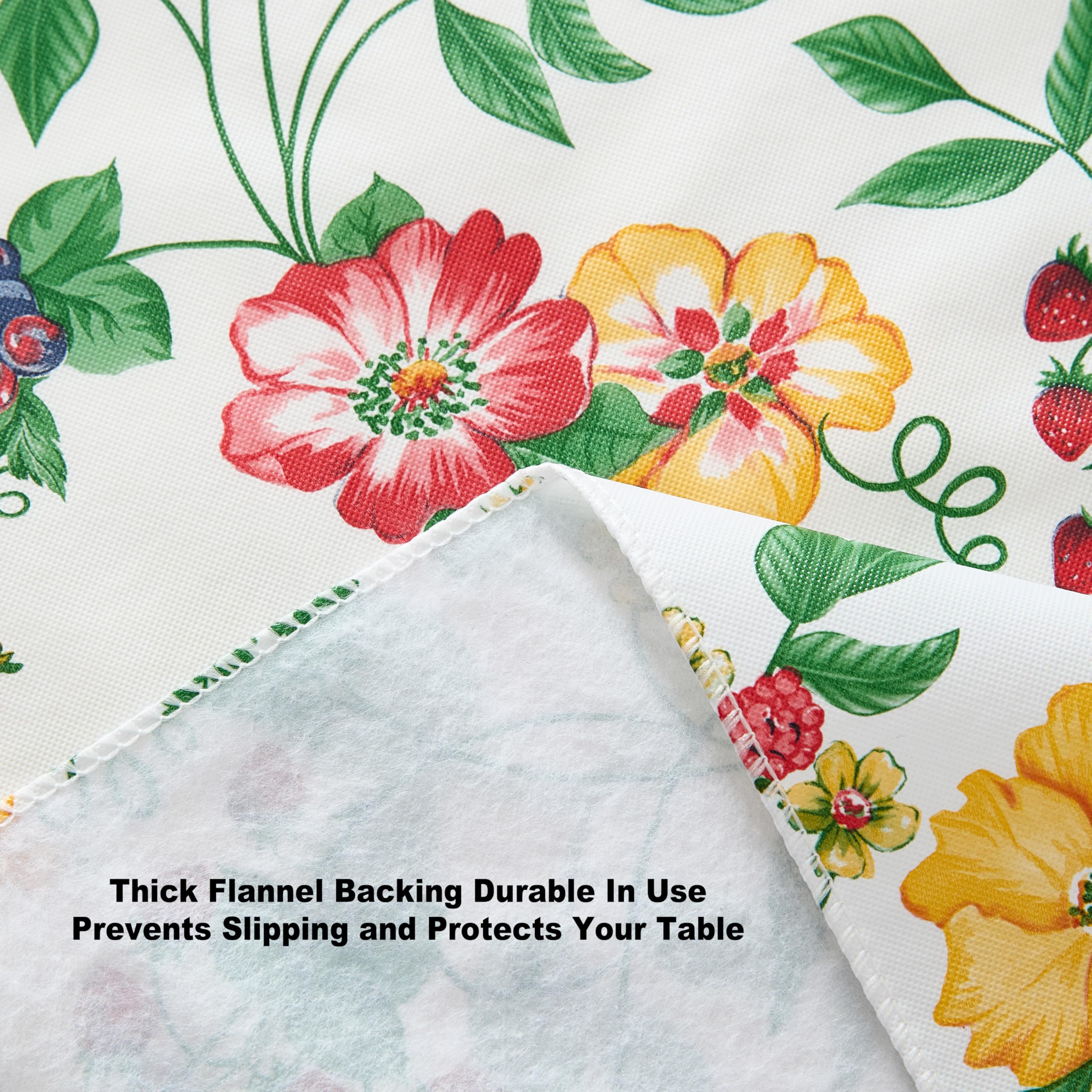 Lintex English Berry Garden Heavy 4 Gauge Vinyl Flannel Backed Tablecloth, Strawberry Garden Floral Indoor/Outdoor Wipe Clean Picnic, Kitchen, Dining Room Tablecloth - 60” x 84” Oblong/Rectangle - Image 7