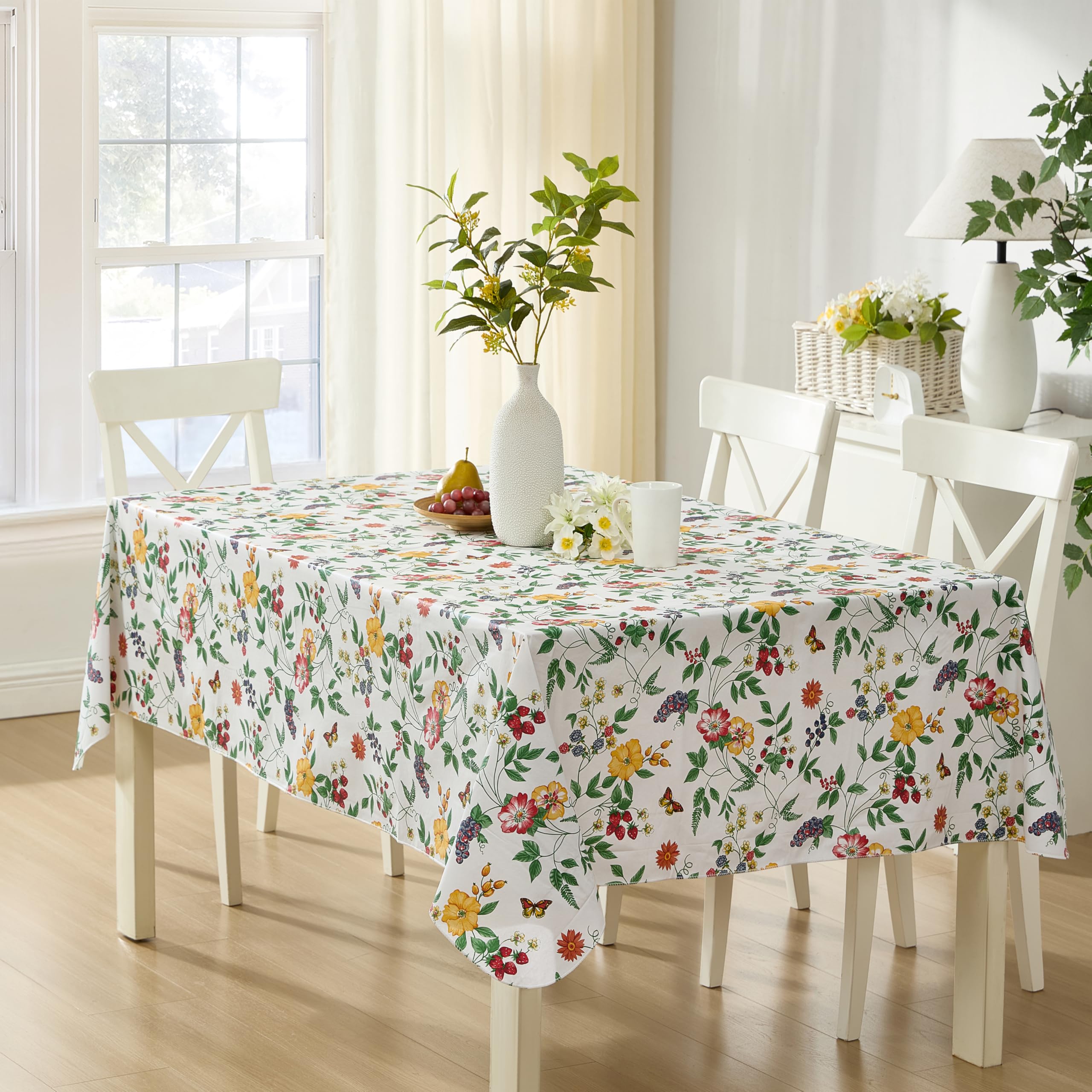 Lintex English Berry Garden Heavy 4 Gauge Vinyl Flannel Backed Tablecloth, Strawberry Garden Floral Indoor/Outdoor Wipe Clean Picnic, Kitchen, Dining Room Tablecloth - 60” x 84” Oblong/Rectangle - Image 8