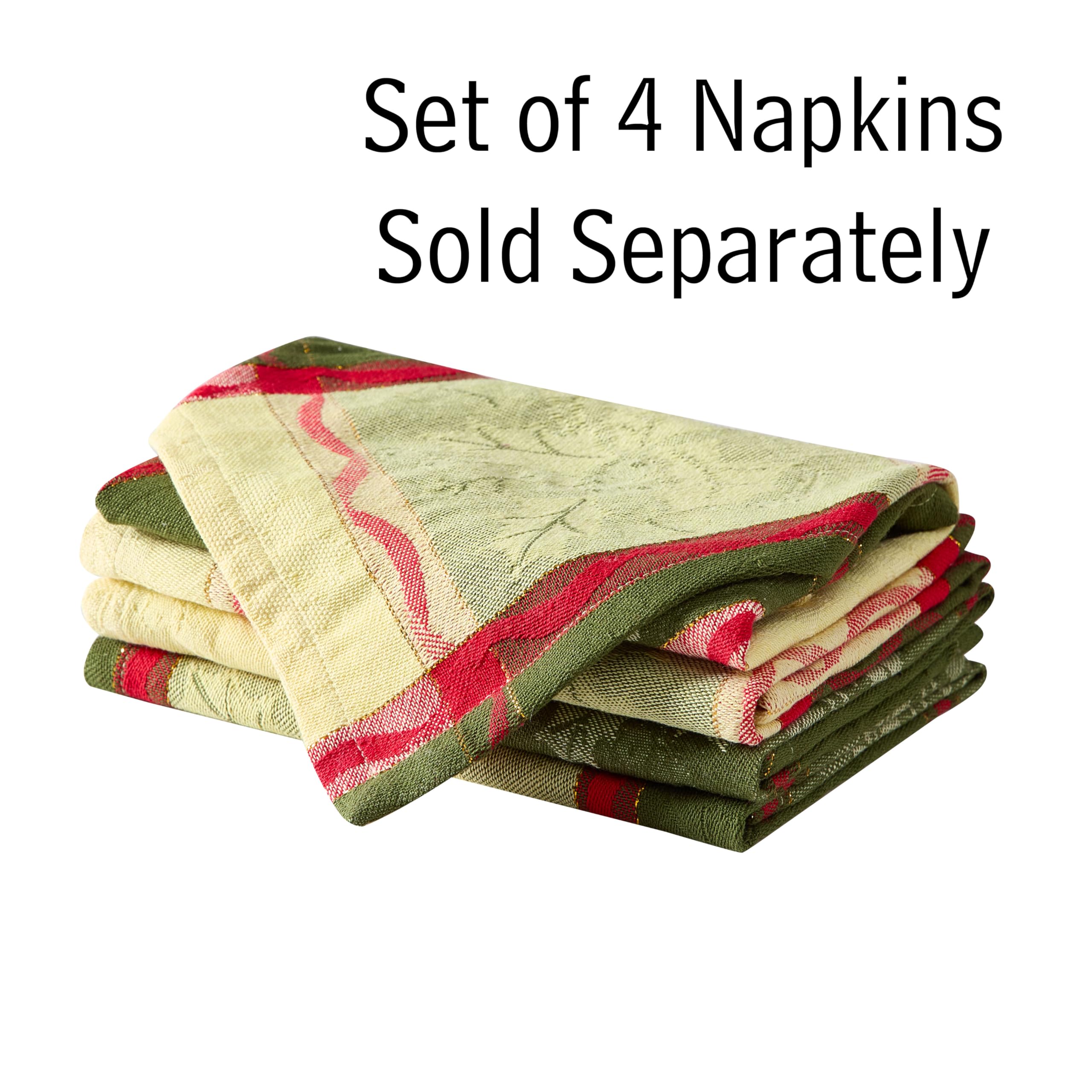 Lintex Golden Mistletoe and Ribbon Cotton Jacquard Christmas Fabric Tablecloth, Evergreen, Red Ribbon and Berry Woven Holiday and Xmas Easy Care Cotton Weave Tablecloth, 52" x 52" Square - Image 3