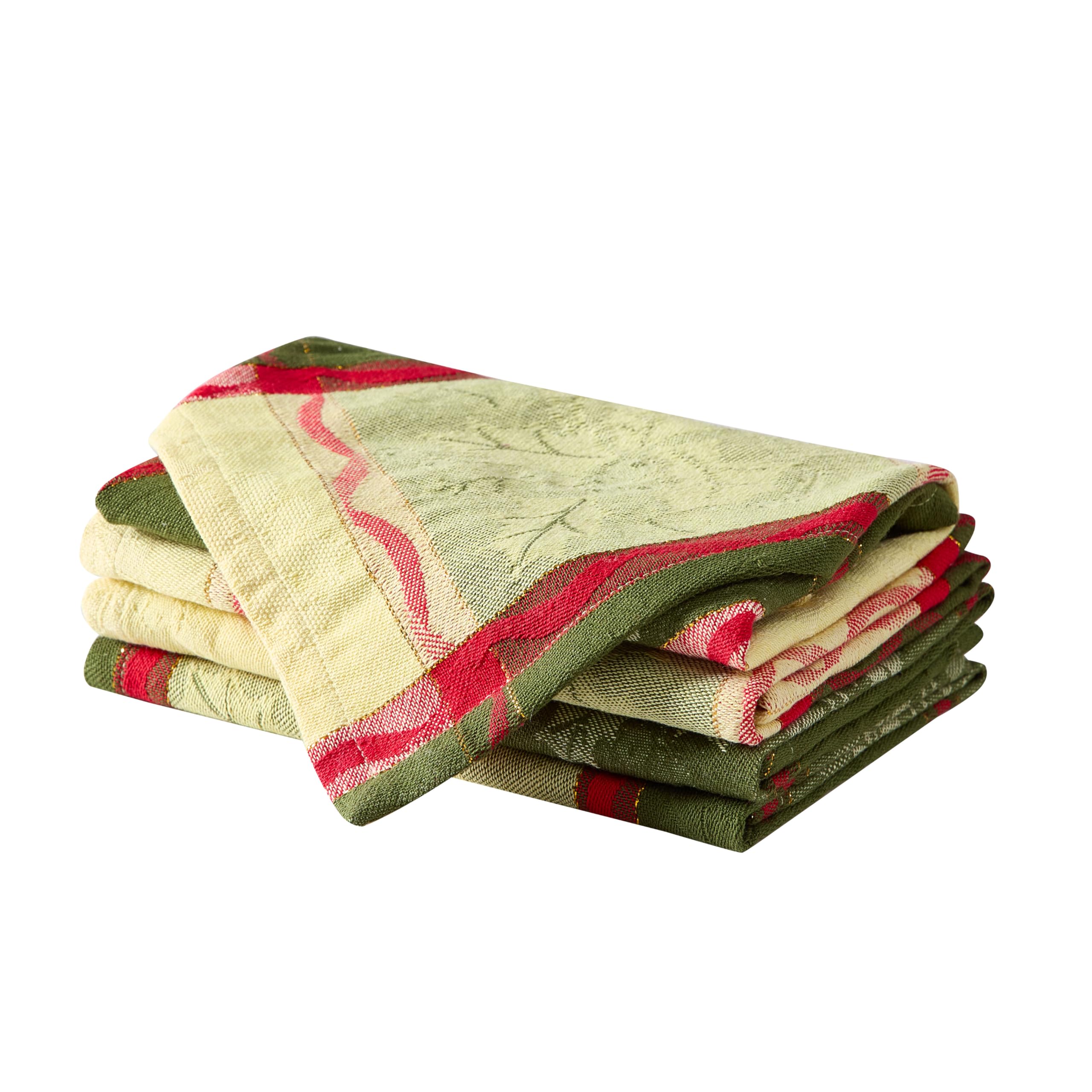 Lintex Golden Mistletoe and Ribbon Cotton Jacquard Christmas Fabric Tablecloth, Evergreen, Red Ribbon and Berry Woven Holiday and Xmas Easy Care Cotton Weave Tablecloth, 52" x 52" Square - Image 6