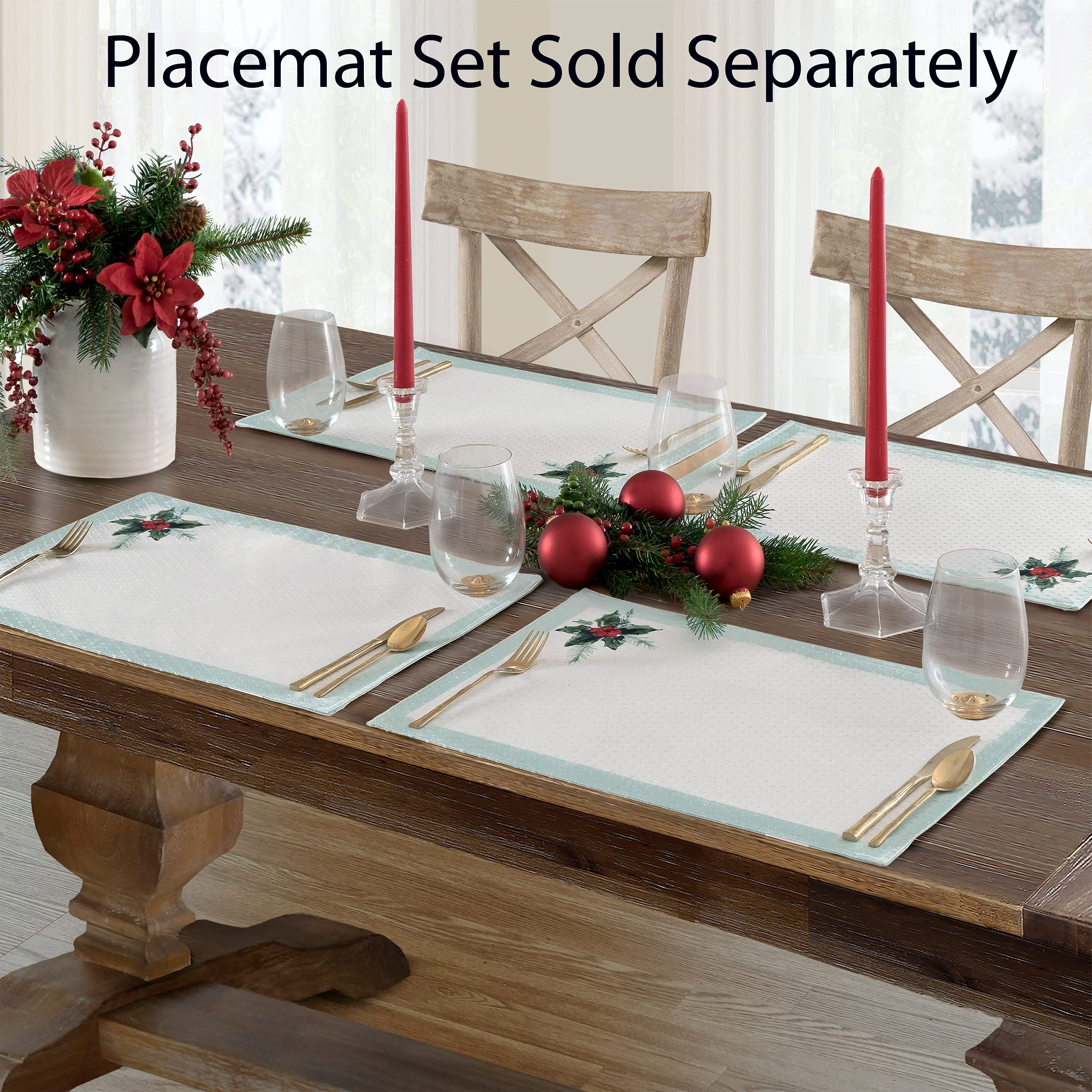 Lintex Holly Bough Stonewashed Border Christmas Tablecloth, 52 x 52 Inch Square, Poinsettia and Holly Sprig Sage Bordered Holiday Easy Care Fabric Table Cover - Image 6