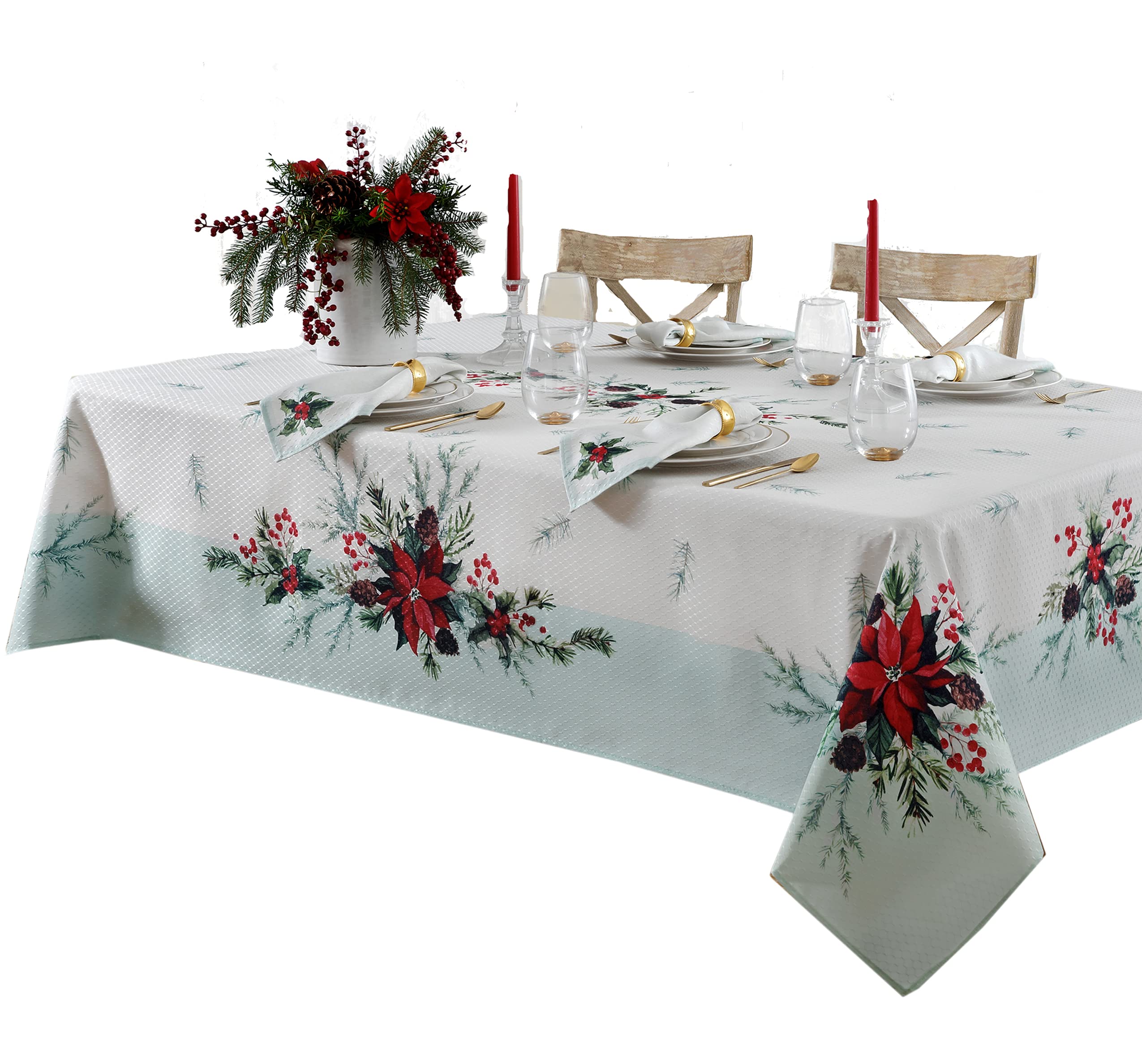 Lintex Holly Bough Stonewashed Border Christmas Tablecloth, 52 x 52 Inch Square, Poinsettia and Holly Sprig Sage Bordered Holiday Easy Care Fabric Table Cover - Image 7