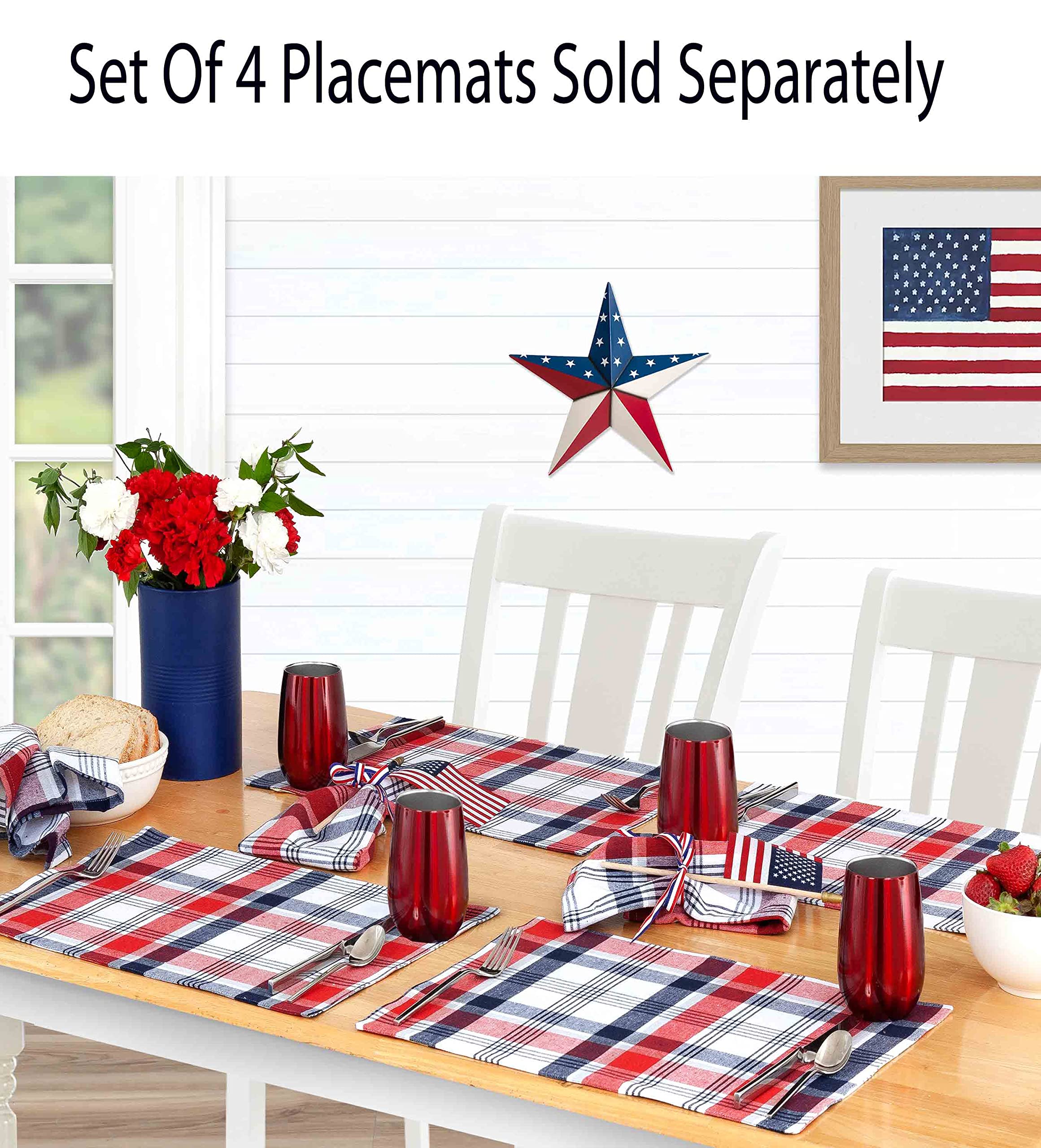 Lintex Home Bargains Plus Americana Round Fabric Tablecloth, 70 Inch, Patriotic Celebration, Red White and Blue Plaid Fabric Table Cover, Buffet Dining - Image 5