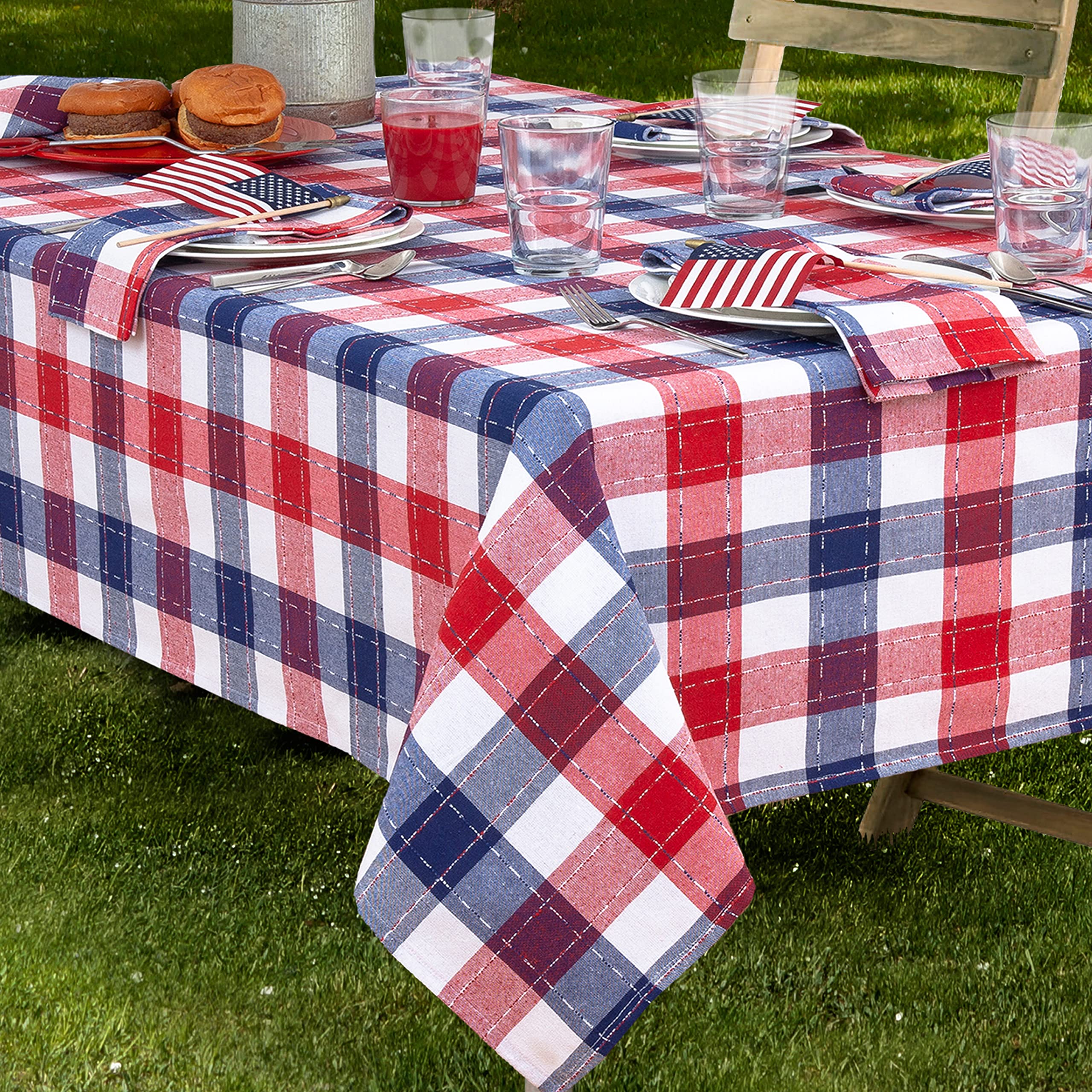 Lintex Home Bargains Plus Country Plaid Americana Rectangle Tablecloth – 52 x 70 Inch Heavyweight Indoor/Outdoor Fabric, Red White and Blue Picnic Table Cover - Image 3