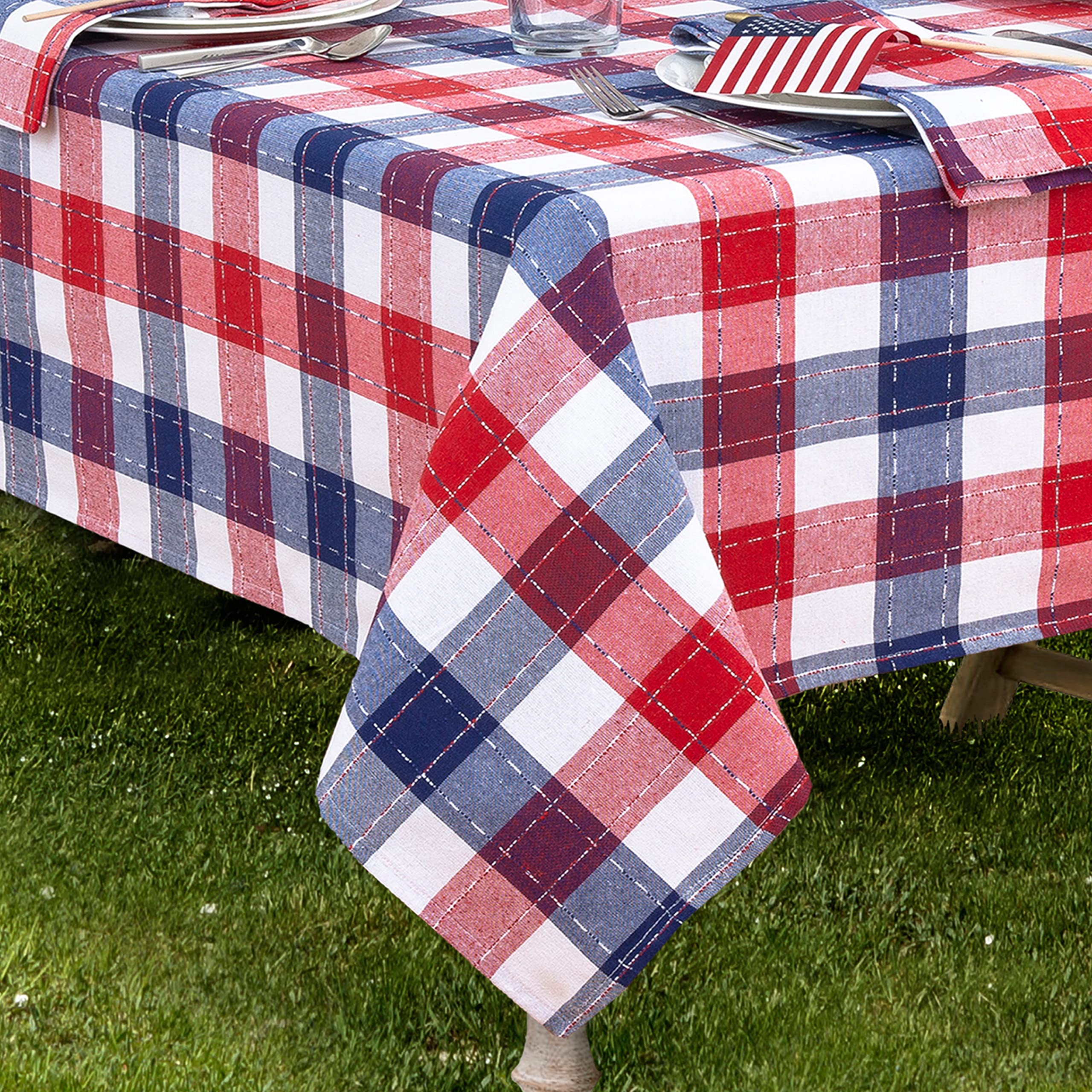 Lintex Home Bargains Plus Country Plaid Americana Rectangle Tablecloth – 52 x 70 Inch Heavyweight Indoor/Outdoor Fabric, Red White and Blue Picnic Table Cover - Image 6