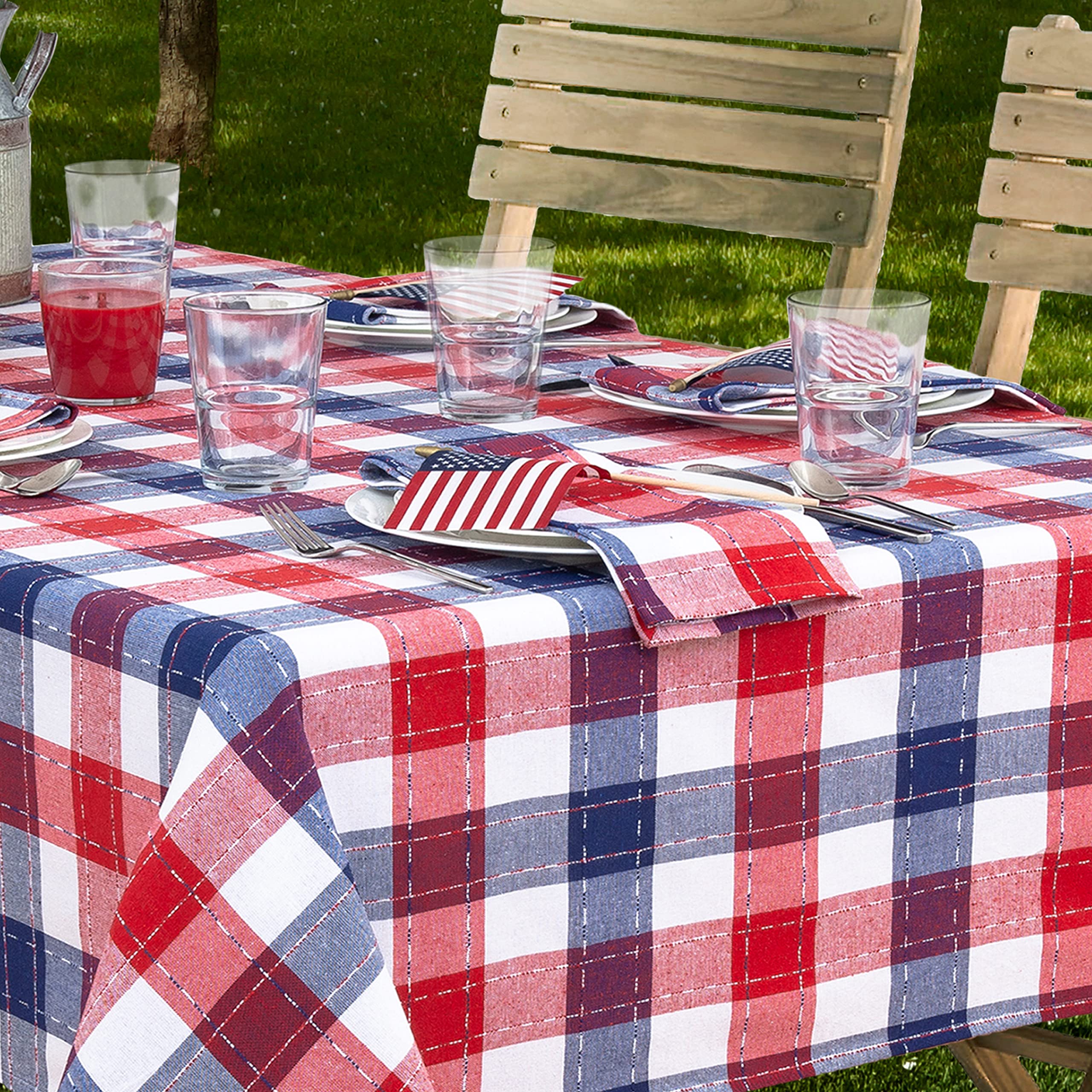 Lintex Home Bargains Plus Country Plaid Americana Rectangle Tablecloth – 52 x 70 Inch Heavyweight Indoor/Outdoor Fabric, Red White and Blue Picnic Table Cover - Image 7