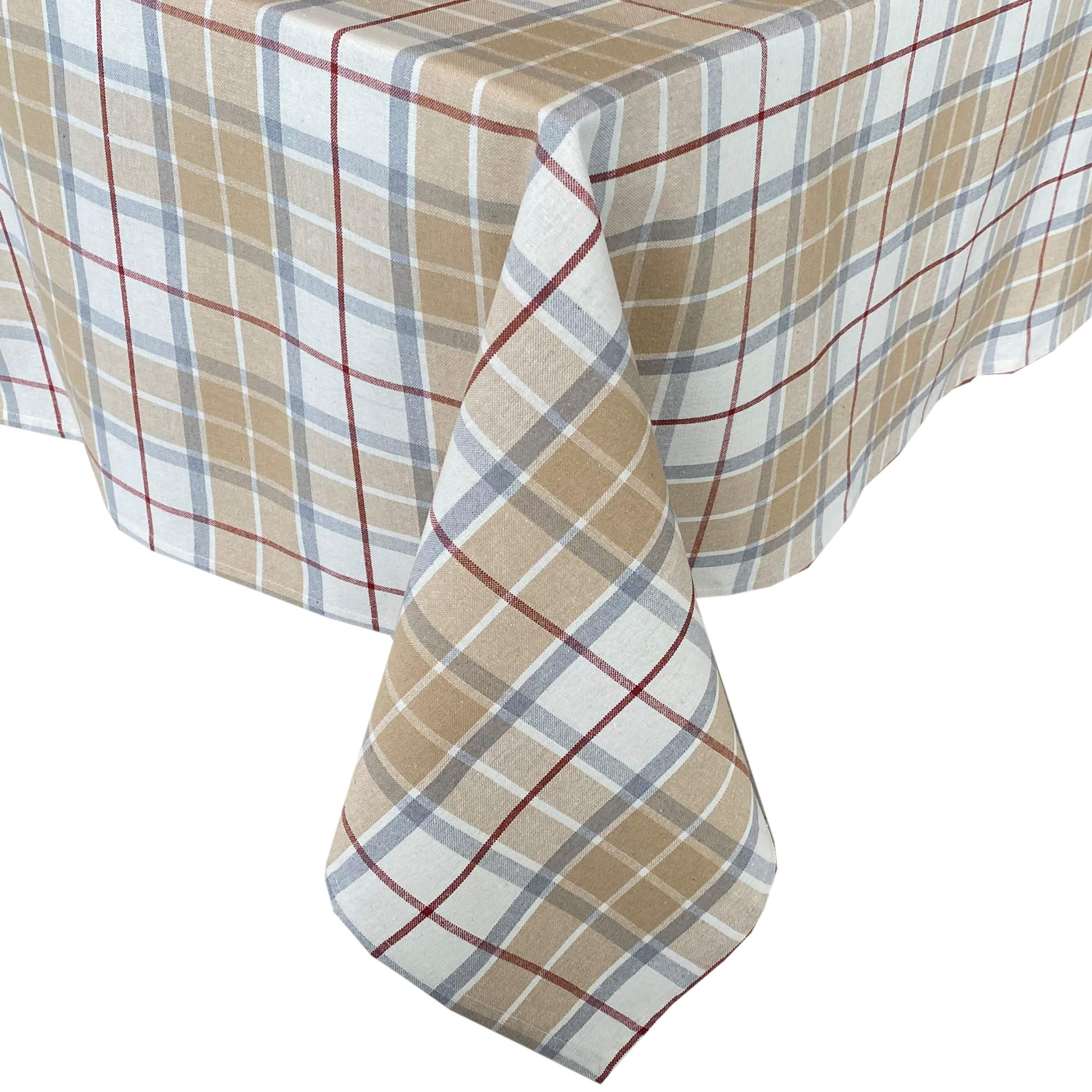 Lintex Spring Holiday Fabric Tablecloth, Grey and Taupe Cabin Plaid 100% Cotton Woven Fabric, Country Rustic Style, 60 x 84 Inch Rectangle Table Cover - Image 3