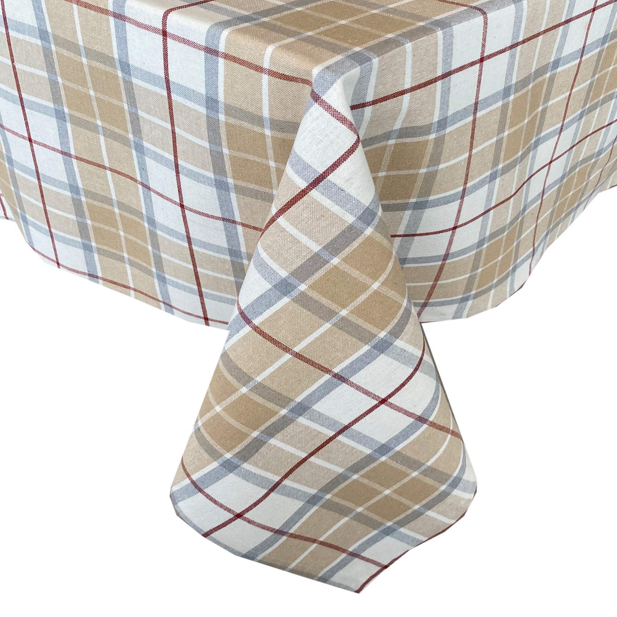 Lintex Spring Holiday Fabric Tablecloth, Grey and Taupe Cabin Plaid 100% Cotton Woven Fabric, Country Rustic Style, 60 x 84 Inch Rectangle Table Cover - Image 5