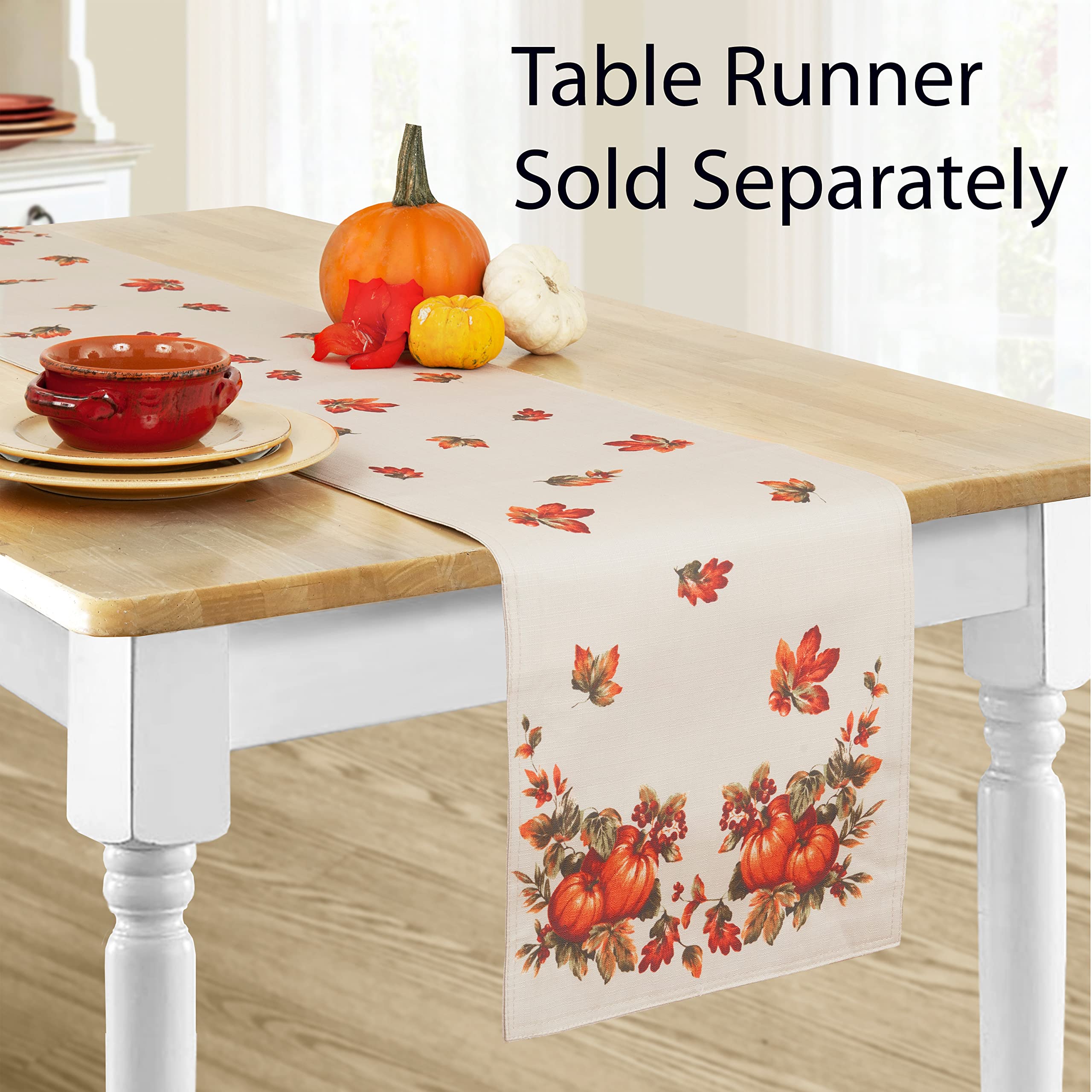 Lintex Thanksgiving Traditions Autumn Harvest Bordered Tablecloth, Fall Leaves and Pumpkin Patch Border Print Easy Care Fabric 52In x 70In Oblong/Rectangle, Oblong/Rectangle - Image 8