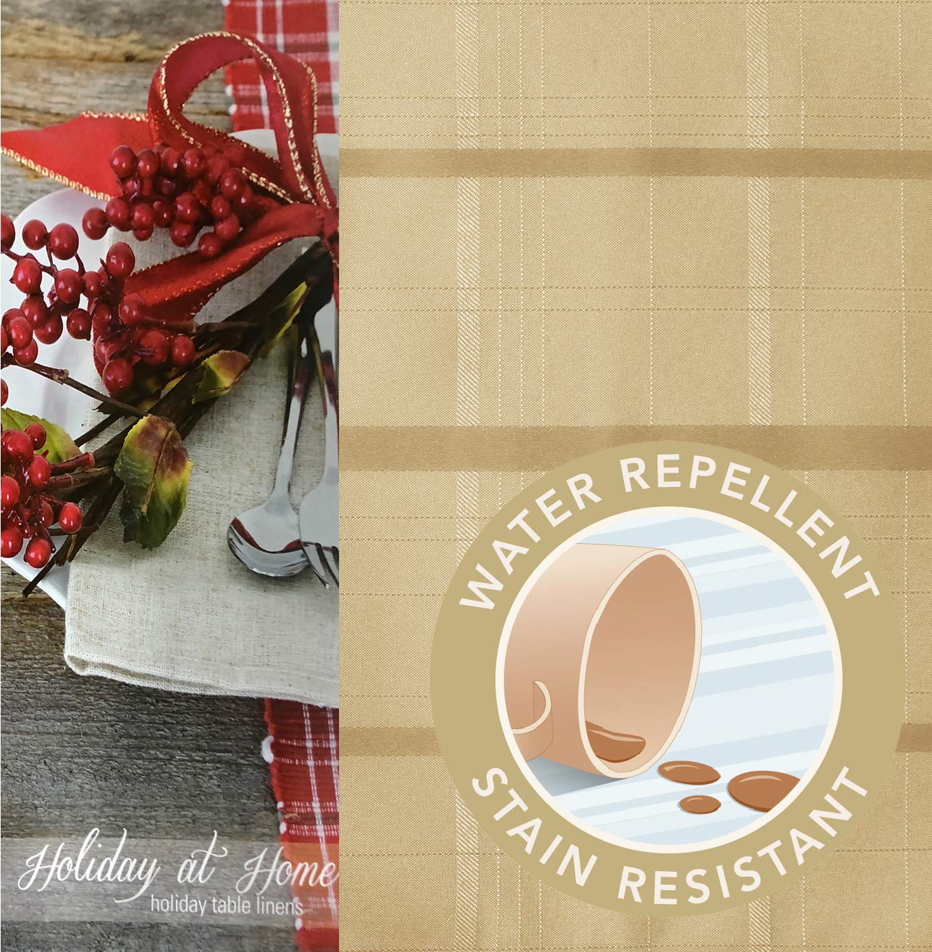 Newbridge 52 x 70 Inch Rectangle Fabric Tablecloth, Elegance Plaid, 100% Polyester, No Iron Soil Resistant Dining Room, Party and Banquet Table Cover, Solid Textured, Ribbon Gold - Image 6