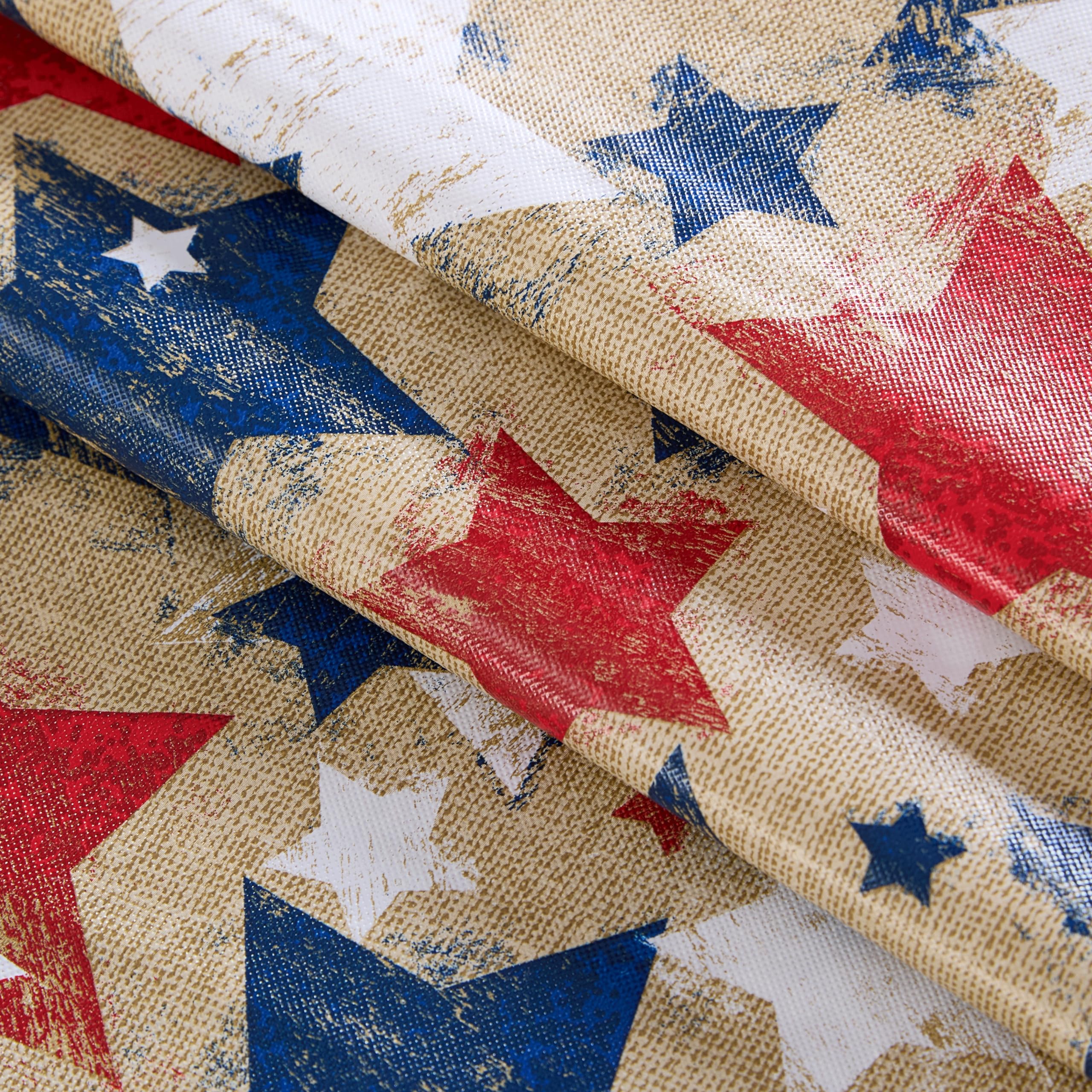 Newbridge 52 x 70 Inch Rectangle Vinyl Flannel Backed Tablecloth, Burlap Patriotic Stars Print, Indoor/Outdoor Vinyl Table Cloth, Red, White and Blue American Stars - Image 6