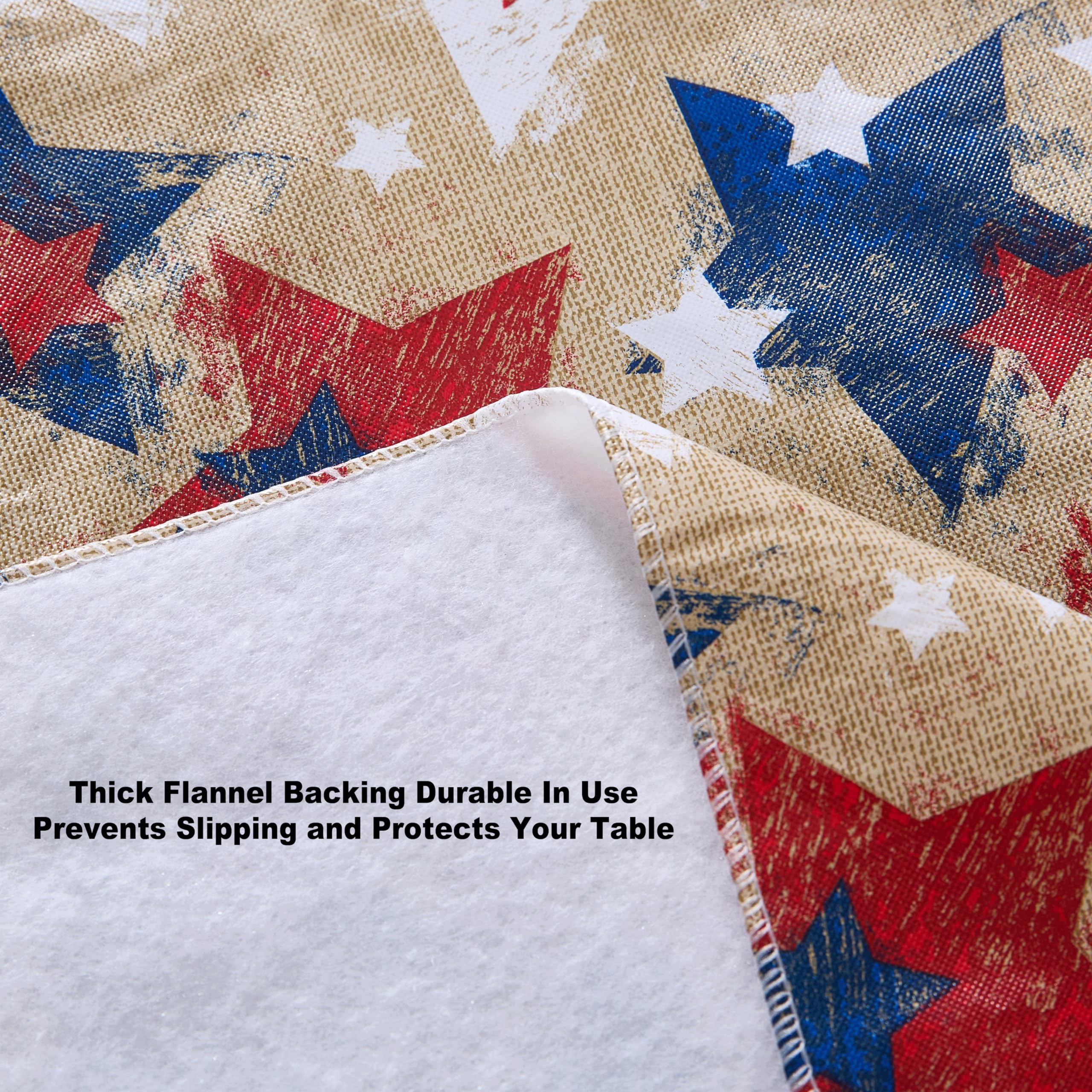 Newbridge 52 x 70 Inch Rectangle Vinyl Flannel Backed Tablecloth, Burlap Patriotic Stars Print, Indoor/Outdoor Vinyl Table Cloth, Red, White and Blue American Stars - Image 7