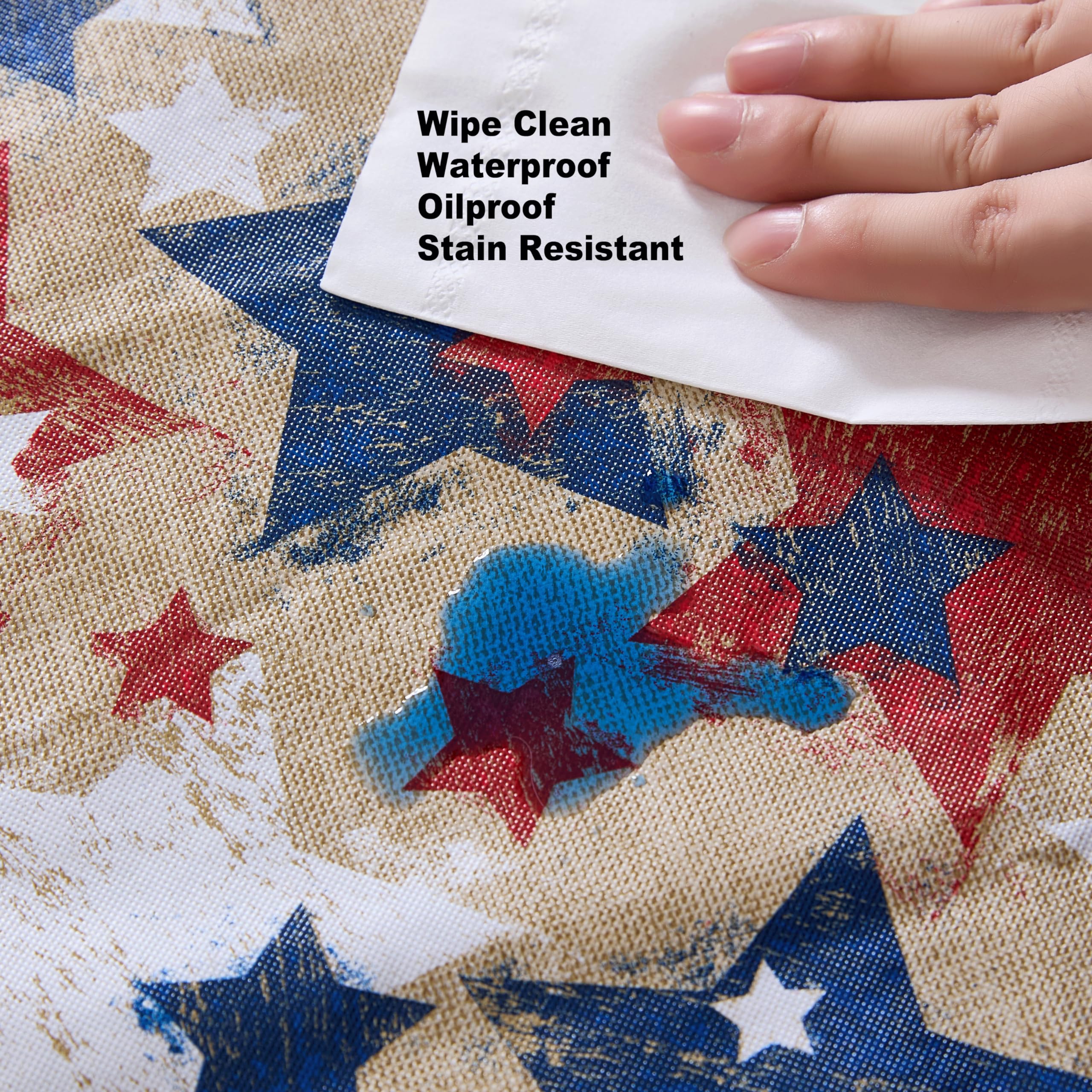 Newbridge 52 x 70 Inch Rectangle Vinyl Flannel Backed Tablecloth, Burlap Patriotic Stars Print, Indoor/Outdoor Vinyl Table Cloth, Red, White and Blue American Stars - Image 8