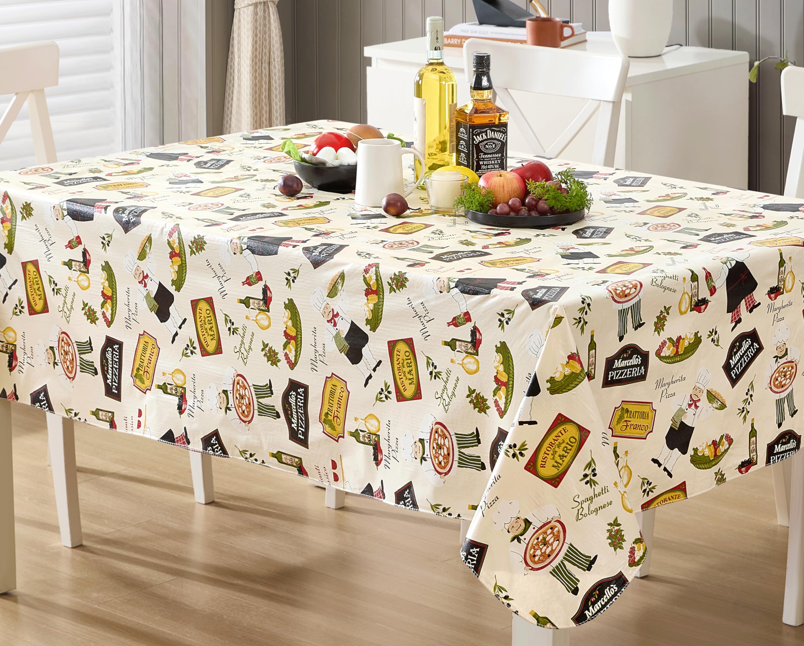 Newbridge 52 x 70 Inch Rectangle Vinyl Tablecloth with Flannel Backing, Italian Bistro Chef, Novelty Chef Indoor Outdoor Waterproof Table Cover for Picnic, Barbecue, Patio and Kitchen Dining, Ivory - Image 5