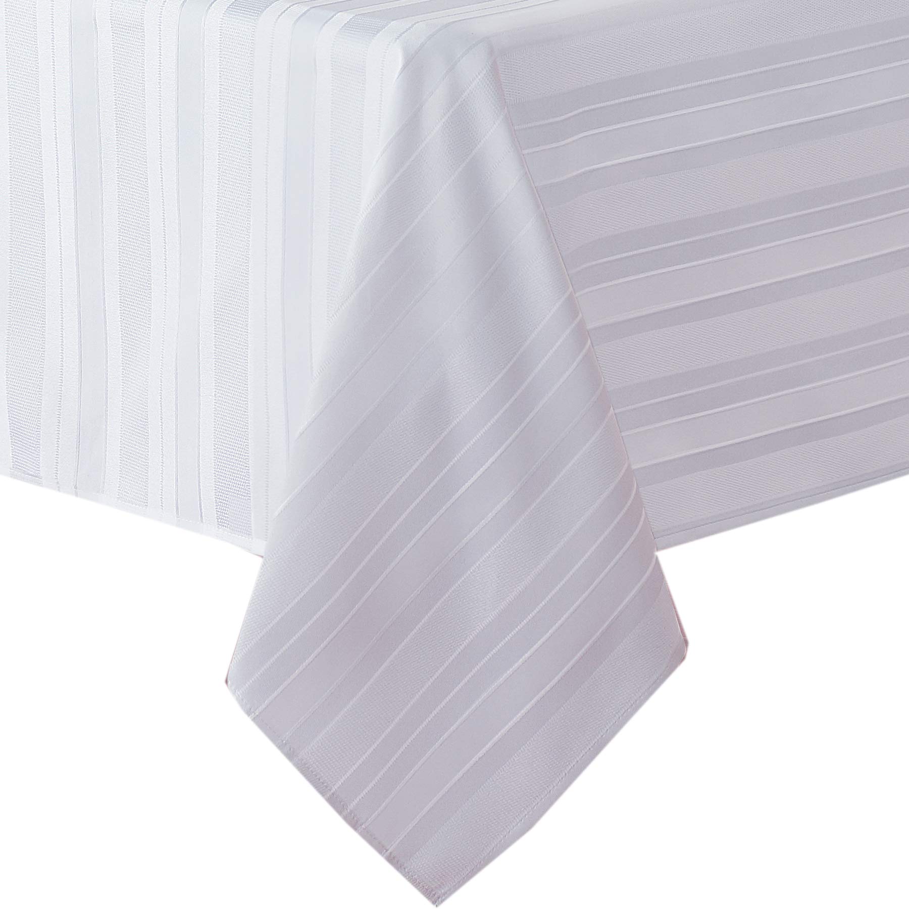 Newbridge 52 x 70 Inch Rectangle White Fabric Tablecloth, Denley Satin Stripe, Heavy Weight No Iron Polyester Holiday Dining & Party Table Cover - Image 3