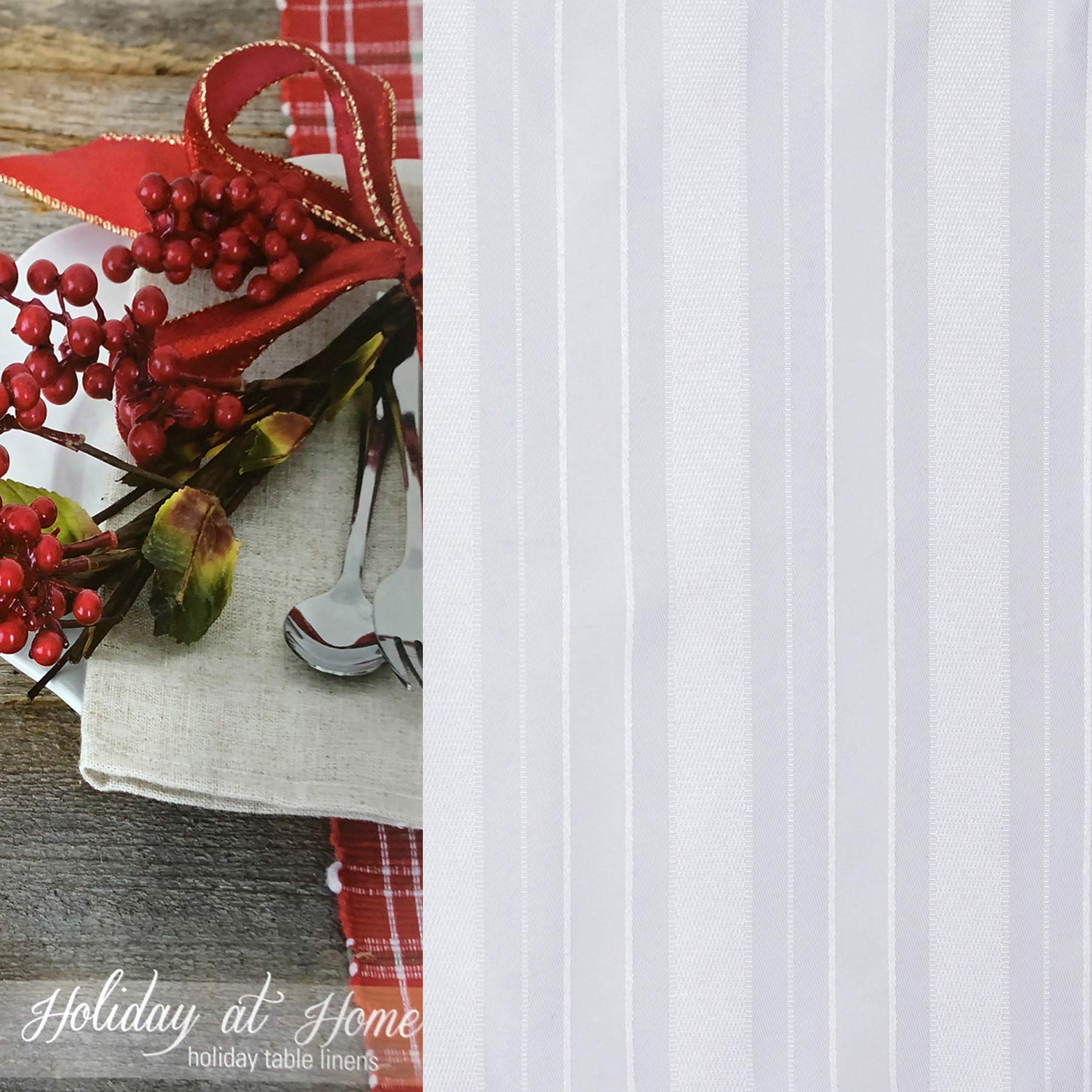 Newbridge 52 x 70 Inch Rectangle White Fabric Tablecloth, Denley Satin Stripe, Heavy Weight No Iron Polyester Holiday Dining & Party Table Cover - Image 7