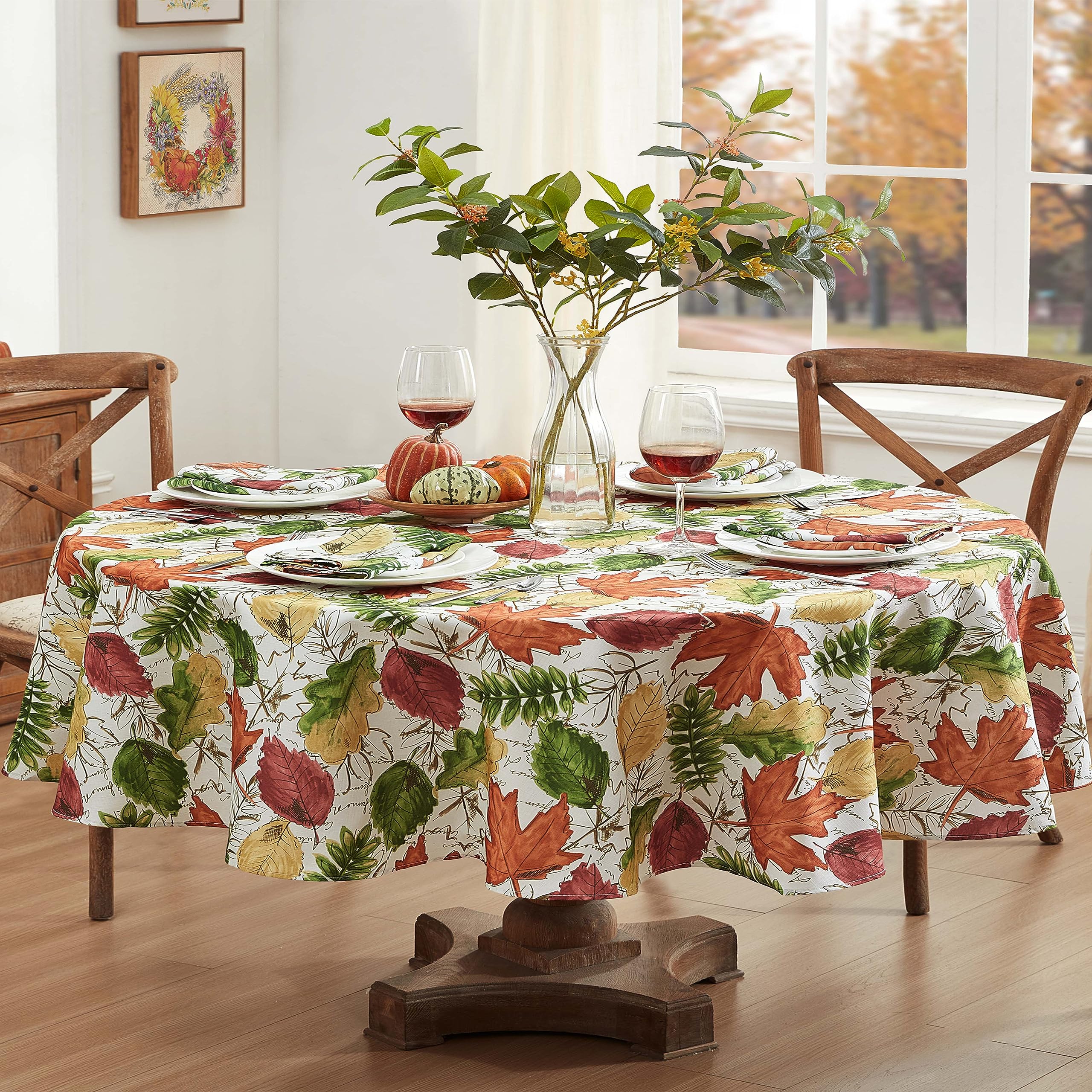 Newbridge Autumn Falling Leaves Thanksgiving Fabric Tablecloth, Fall Leaves Soil Repellant - No Iron Easy Care Tablecloth, 70 Inch Round - Image 3