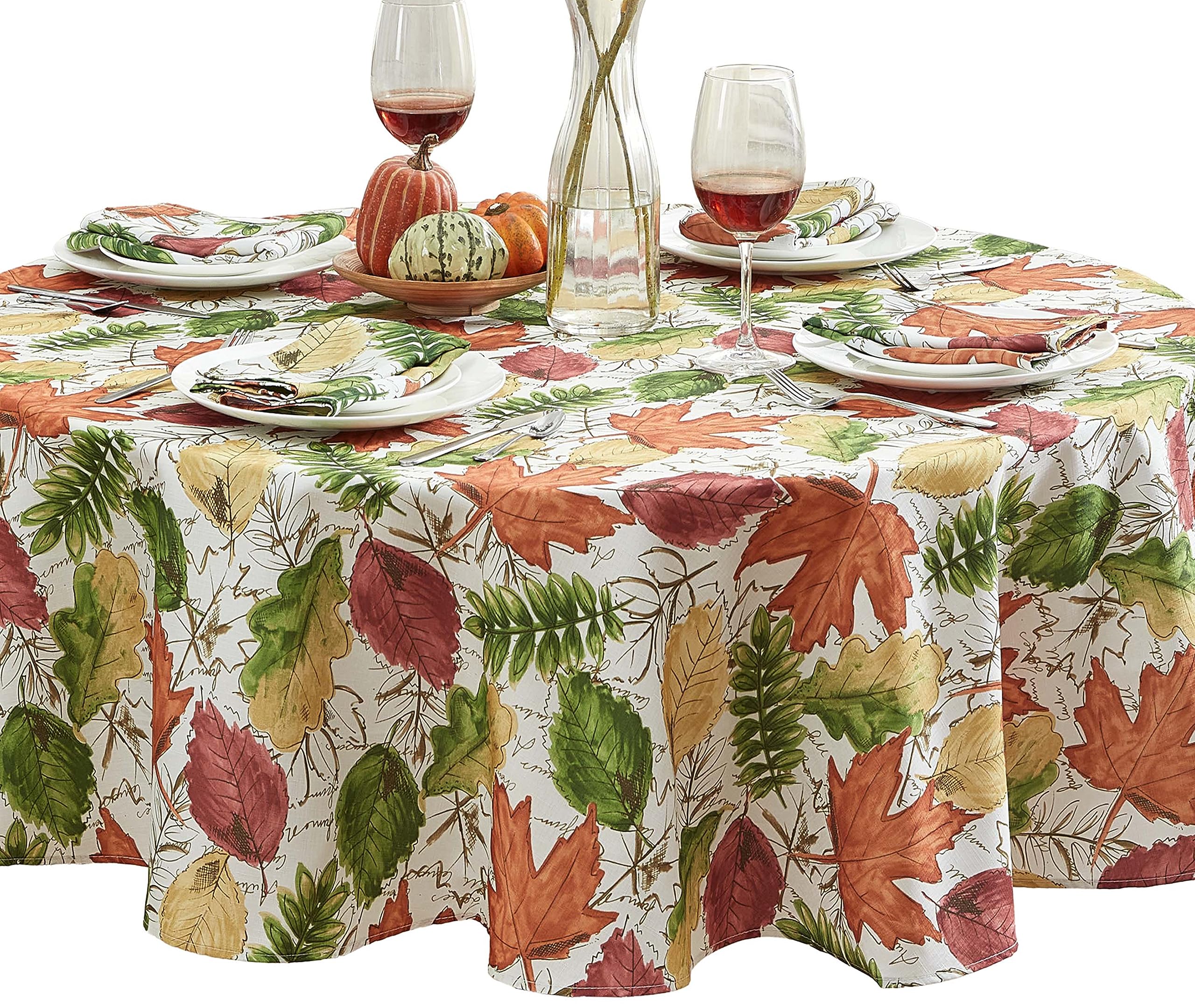 Newbridge Autumn Falling Leaves Thanksgiving Fabric Tablecloth, Fall Leaves Soil Repellant - No Iron Easy Care Tablecloth, 70 Inch Round - Image 6