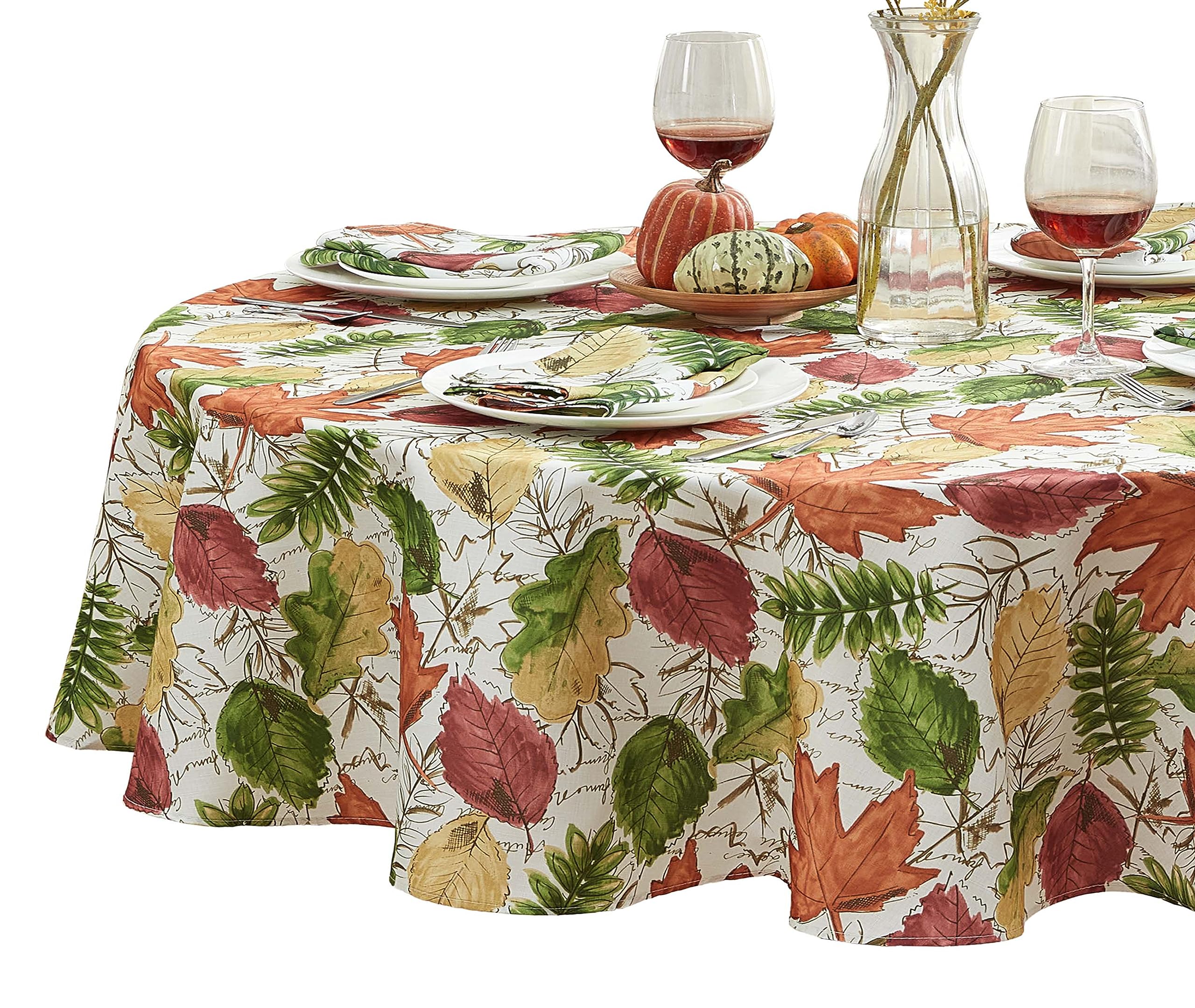 Newbridge Autumn Falling Leaves Thanksgiving Fabric Tablecloth, Fall Leaves Soil Repellant - No Iron Easy Care Tablecloth, 70 Inch Round - Image 7
