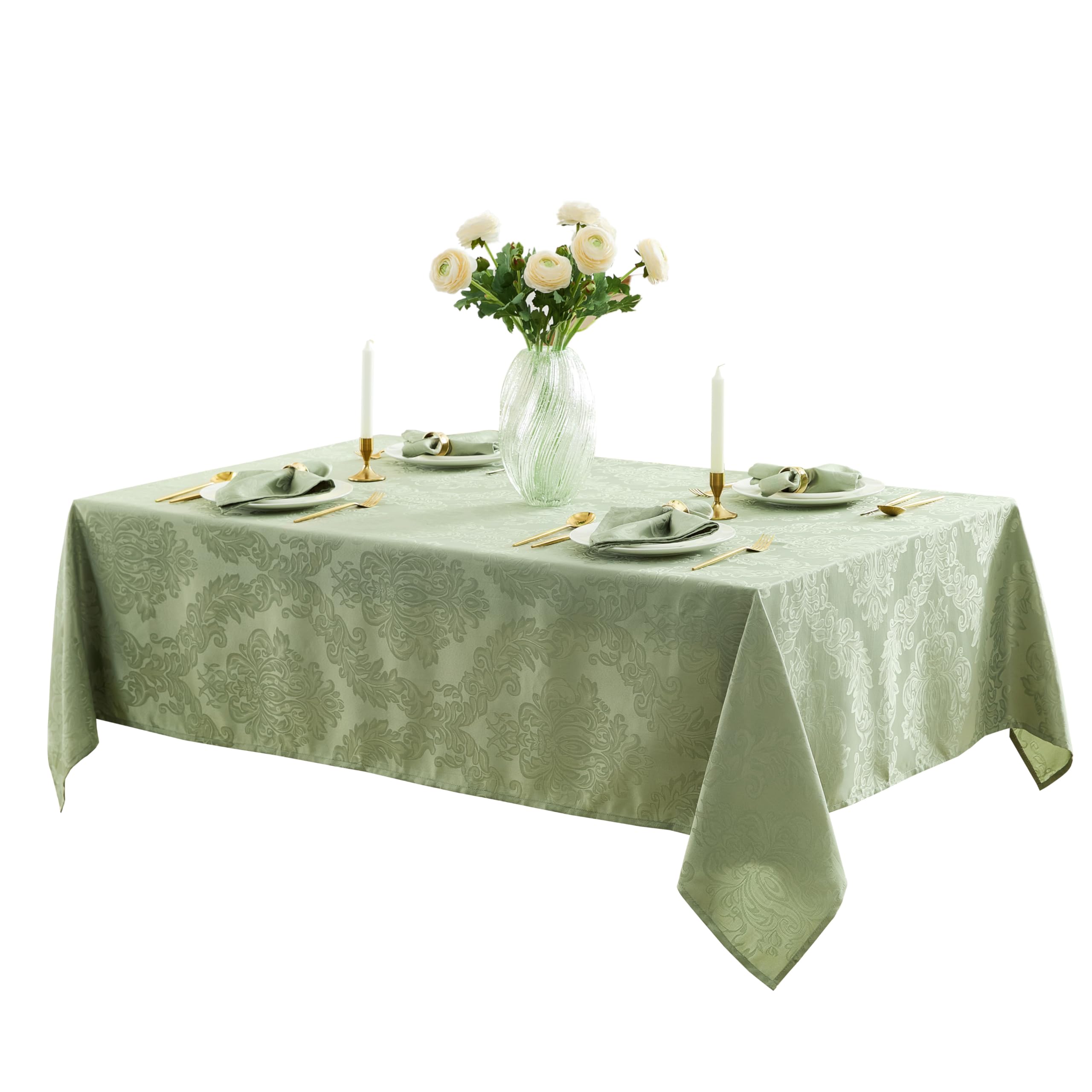 Newbridge Barcelona Damask Fabric Tablecloth, 52 x 70 Inch Rectangle, Sage Green – No Iron, Soil Resistant Table Cover for Dining, Parties and Holidays - Image 7